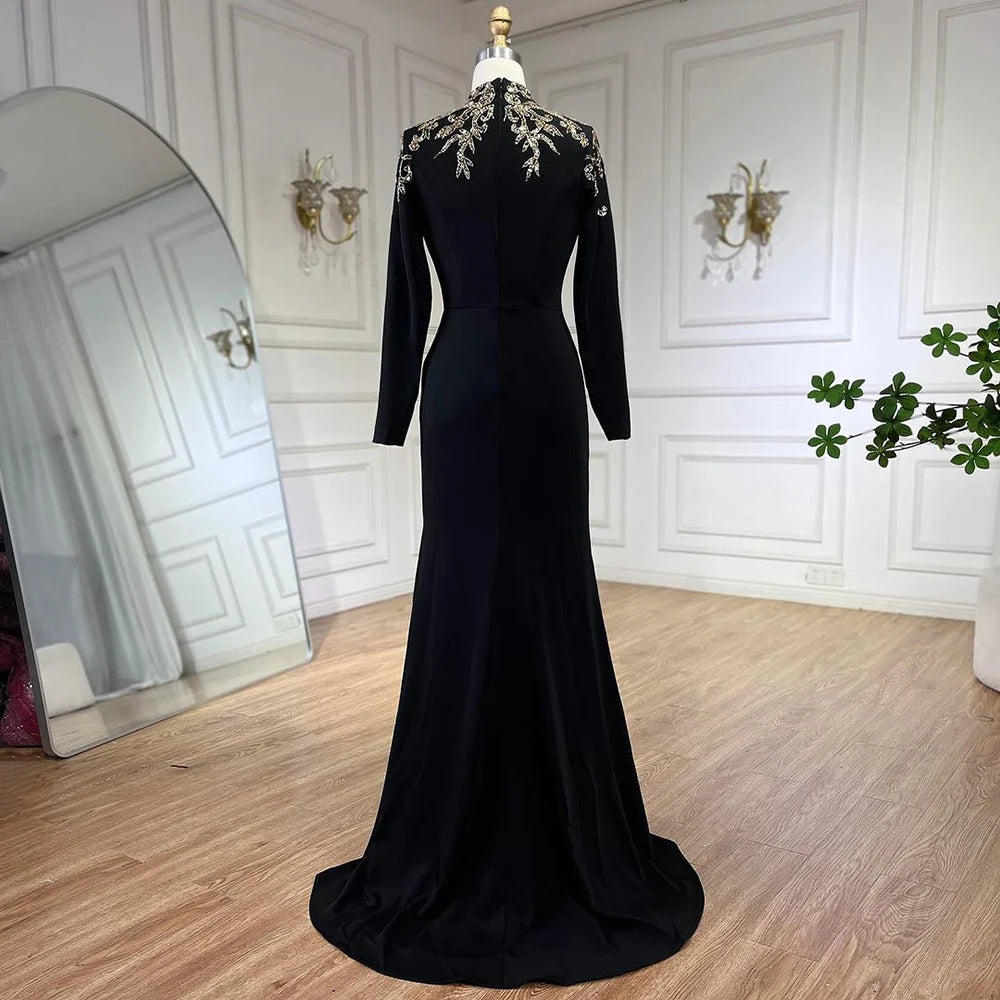 Luxury Dubai Satin Mermaid Beaded Arabic Evening Dress for Women - Elegant Wedding Party Gown 2025 (LA72354) | Perfect for Red Carpet Events, Galas & Formal Occasions