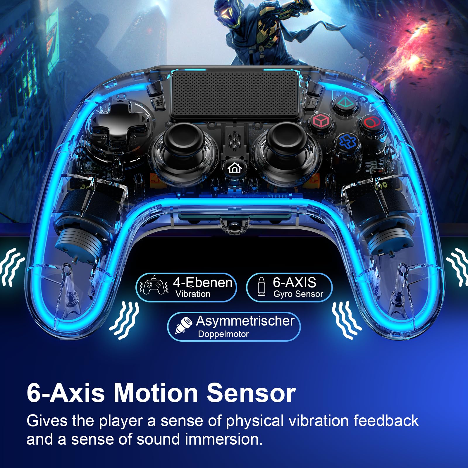 Wireless PS4 Controller with Dual Vibration & Motion Sensor - Compatible with PS4/Slim/Pro, LED Lights, Programmable Buttons & Hall Effect Triggers - Ergonomic Gamepad for Gaming Accessories - Perfect for FPS, Racing & Action Games