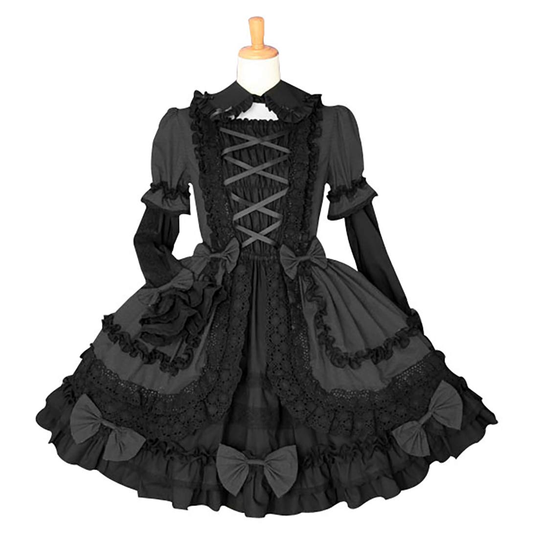 Gothic Lolita Sweet Long Sleeve Black Lace Dress for Girls - Elegant Party Gown for Cosplay, Tea Parties & Special Occasions
