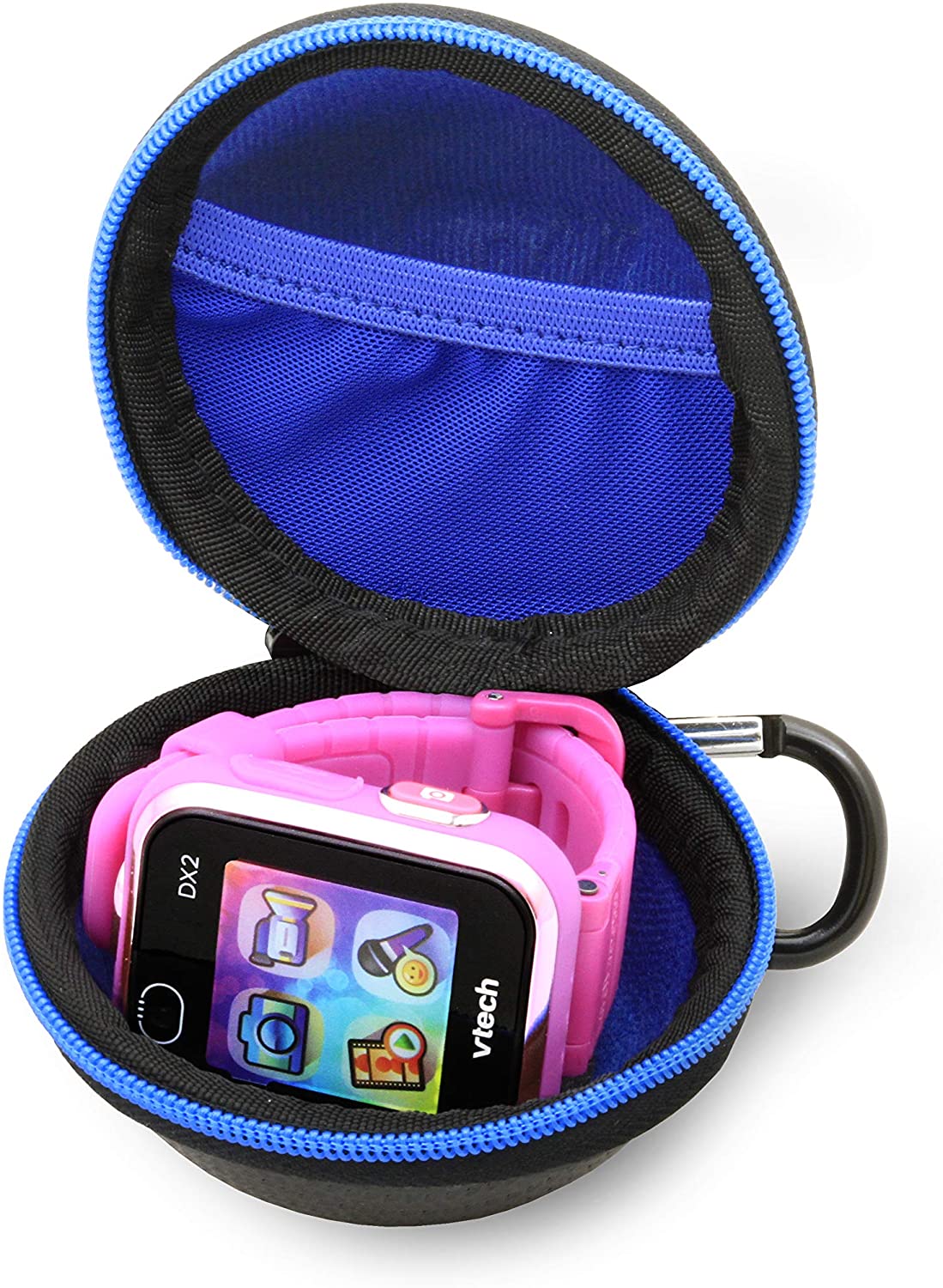 CASEMATIX Waterproof Travel Case for Verizon Gizmo Watch & VTech Kidizoom Smartwatch DX2 - Shockproof Protective Storage with Accessory Pouch & Carabiner Clip - Perfect for Kids Outdoor Adventures, Travel & School Activities