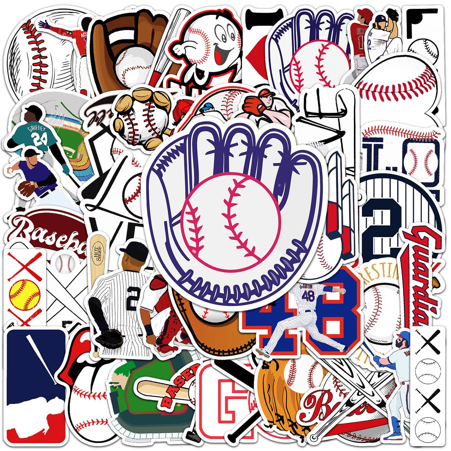 JOICEE 50pcs Baseball Stickers - Waterproof Vinyl Sports Decals for Kids, Teens & Adults - Perfect for Laptops, Water Bottles, Hydro Flasks, Phones, Guitars, Skateboards & Snowboards - Great for Sports Fans, School, Office & Home Decor