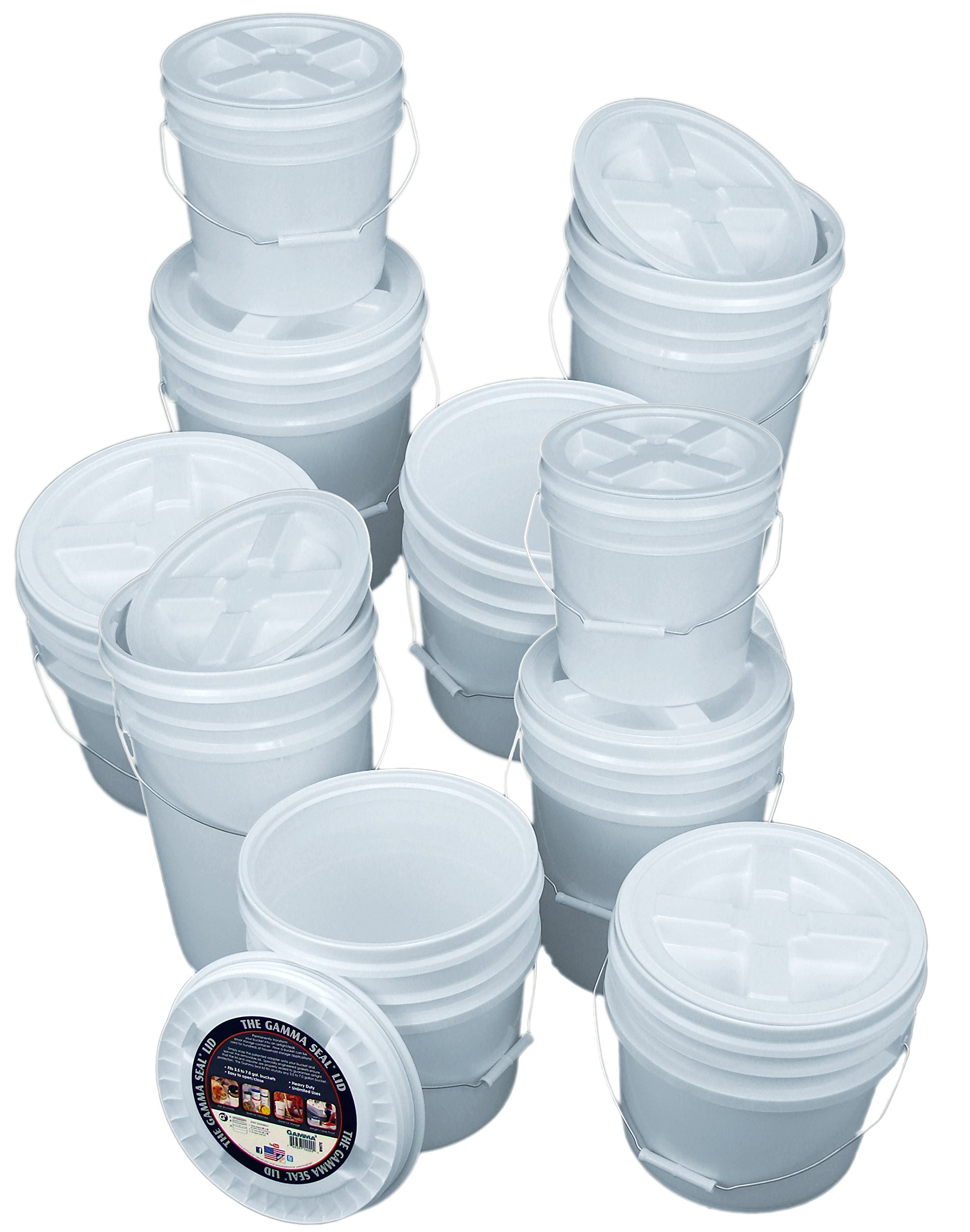 10-Piece White Multi-Size Bucket Kit with Gamma Seal Lids (2/3.5/4.25/5/6 Gallon) - Food Storage, Home Organization & Emergency Prep Supplies