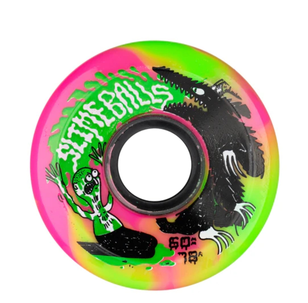 60mm 78a OG Slime Slime Balls Jay Howell Skateboard Wheels - Pink Green Swirl Design for Street & Park Skating