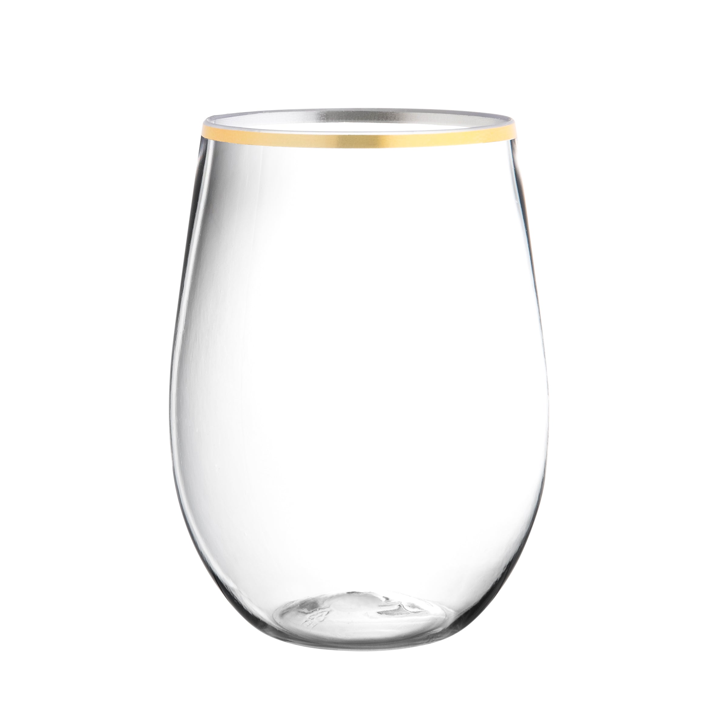 16 oz. Clear Stemless Wine Glasses with Gold Rim - Set of 6 - Perfect for Parties, Weddings, and Home Entertaining
