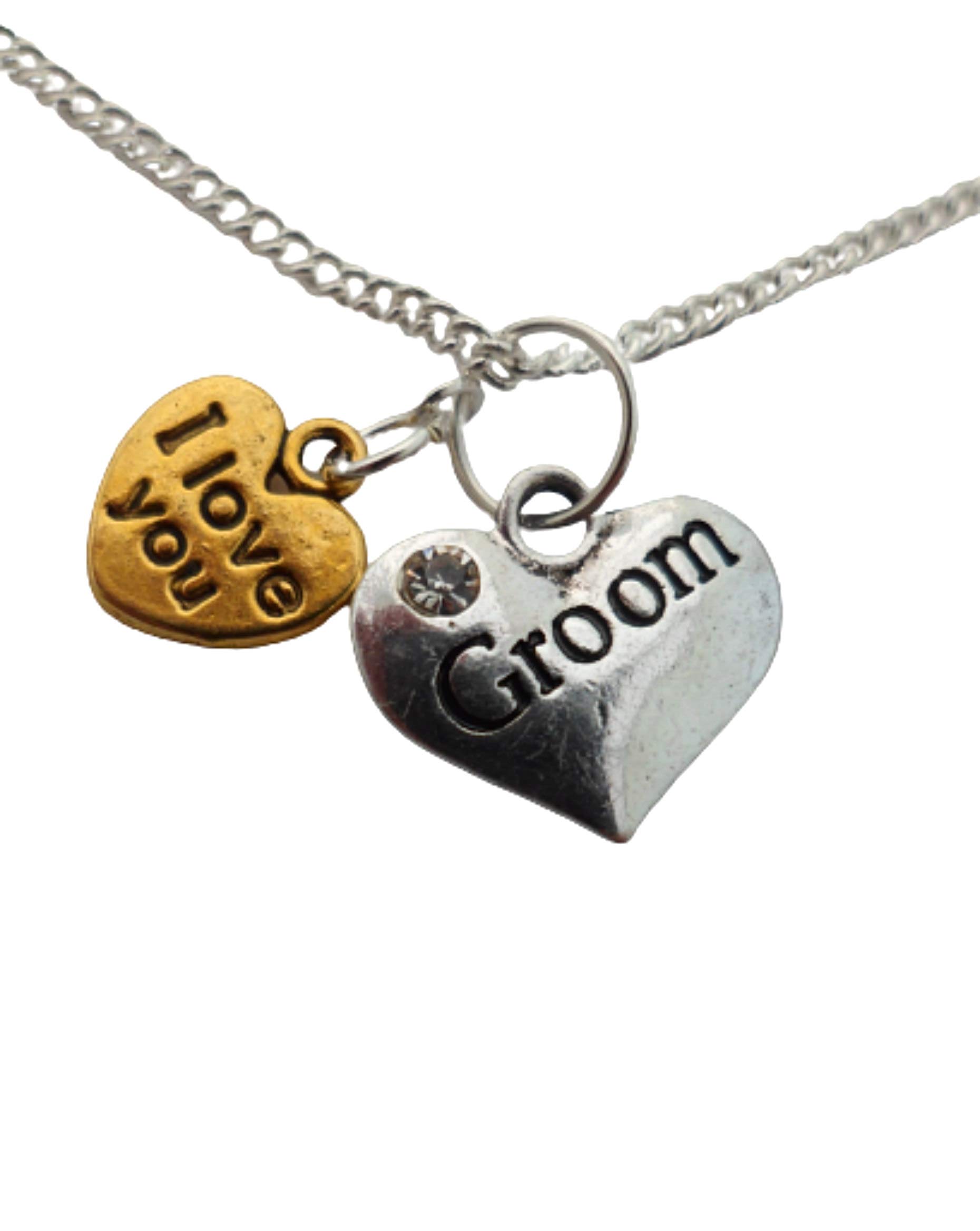 Sterling Silver Plated Heart Charm Necklace for Groom - Romantic Couple Jewelry Gift for Wedding, Anniversary & Valentine's Day