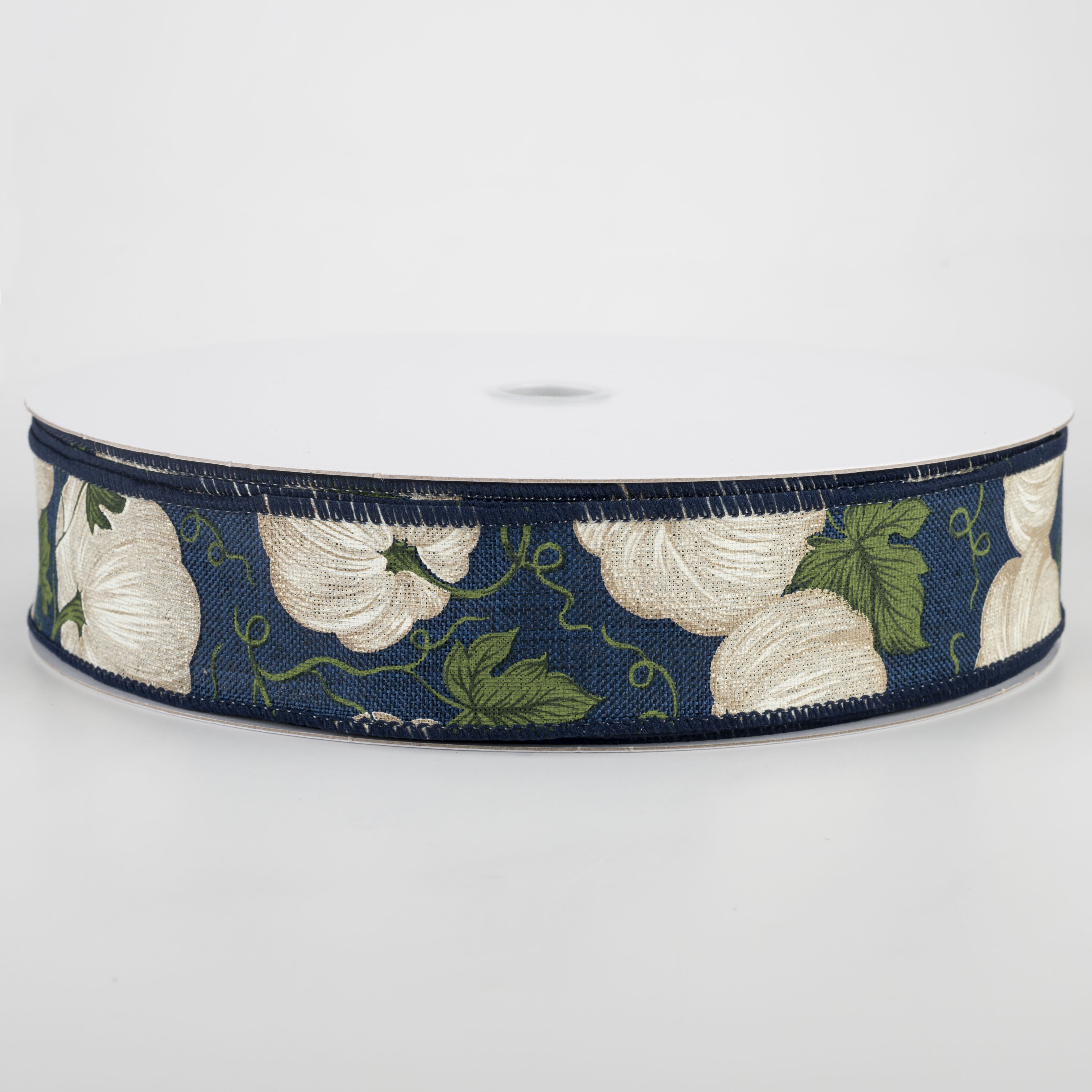 1.5 Inch Ivory Pumpkin Ribbon with Navy Trim - 50 Yards Spool for Gift Wrapping, Fall Decorations, and DIY Crafts