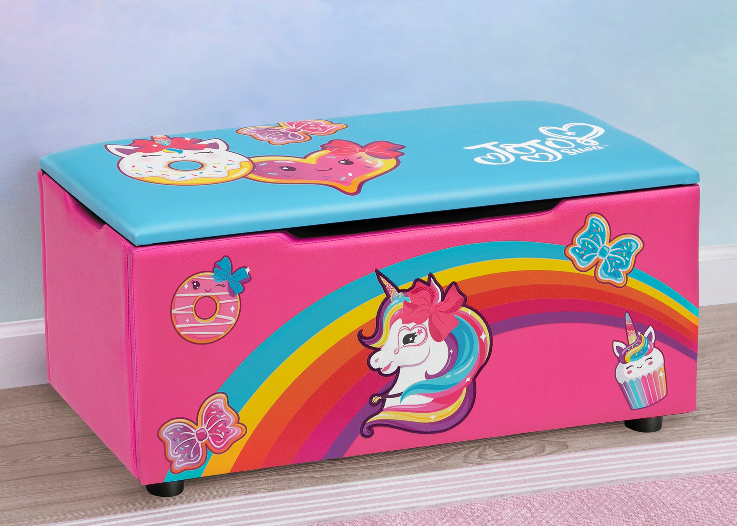JoJo Siwa Kids Upholstered Storage Bench with Seat - Stylish Toy Organizer for Bedroom, Playroom & Nursery - Perfect for Girls' Room Decor & Storage Solutions