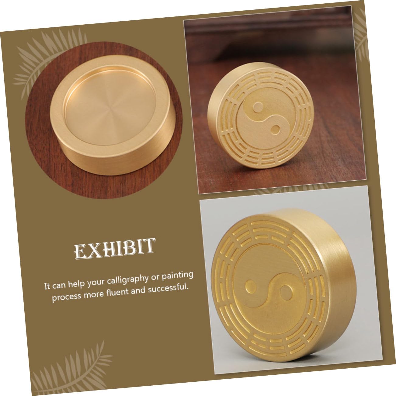 GOOHOCHY Solid Brass Calligraphy Paperweight - Round Letterweight for Chinese Calligraphy, Desk Accessory, Ink Pad Stabilizer - Perfect for Calligraphy Practice, Office Decor & Gift Giving