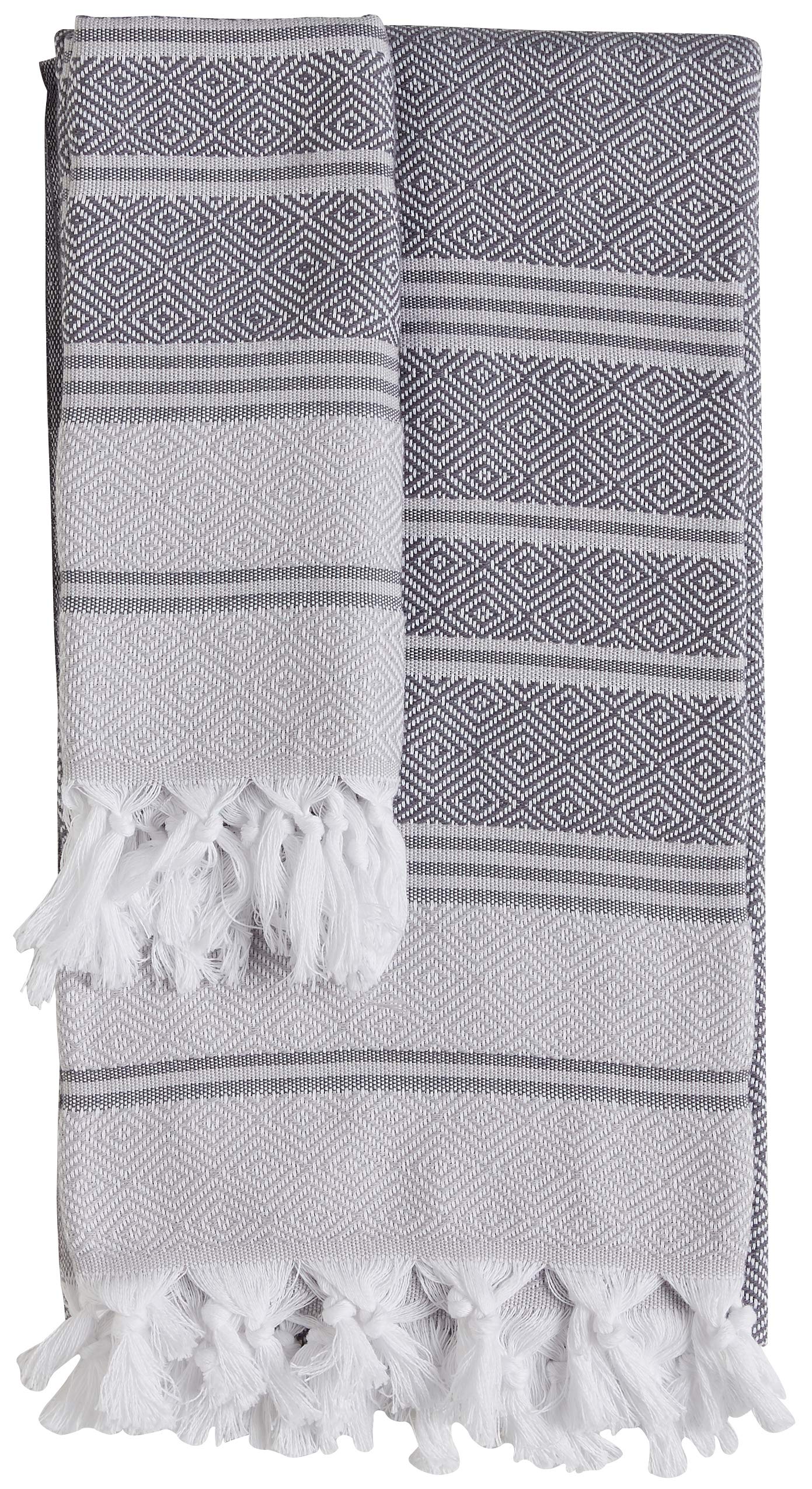 DEMMEX 2-Pack Premium Turkish Cotton Bath & Hand Towel Set - Ultra Soft & Absorbent Peshtemal Towels for Bathroom, Beach & Spa - Includes 1 Bath Towel & 1 Hand Towel (Dark Grey & Grey) - Perfect for Home, Travel & Luxury Gifts