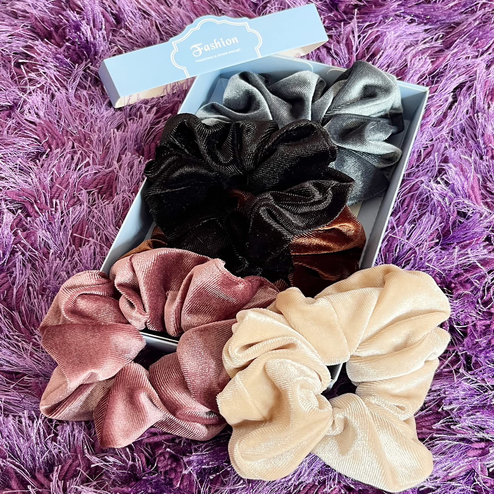 Soft Velvet Scrunchies for Women & Girls - Stretchy Hair Ties, Elastic Hair Bands, Gentle Bobbles in Dark Colors - Perfect for School, Work, Gym & Everyday Hairstyles