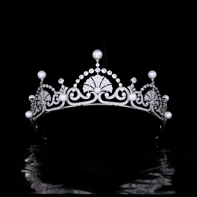 Lotus Flower Tiara - Classic European Royal Replica Pearl Crown for Weddings, Bridal Accessories, Prom, Pageant & Special Occasions | CH10012