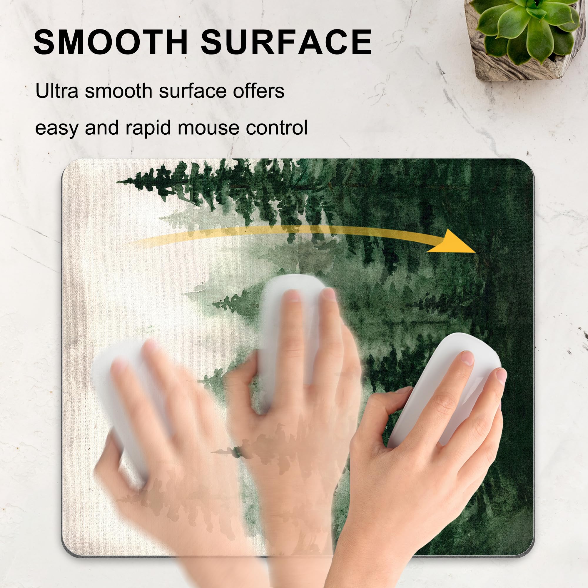 Premium Green Fir Forest Mouse Pad - Non-Slip Rectangular Desk Mat for Laptop, Computer, Gaming & Office | Foggy Mountain Tree Design | Cute Nature Scenery Wireless Mouse Mat | Perfect for Home Office, Gaming Setup & Workspace Decor