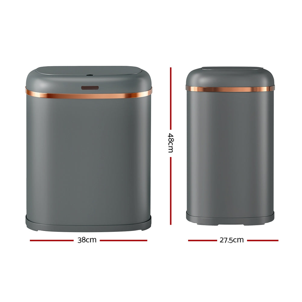 Devanti 38L Automatic Motion Sensor Trash Can - Hands-Free Touchless Kitchen Waste Bin with Lid, Grey - Perfect for Home, Office, and Bathroom Use