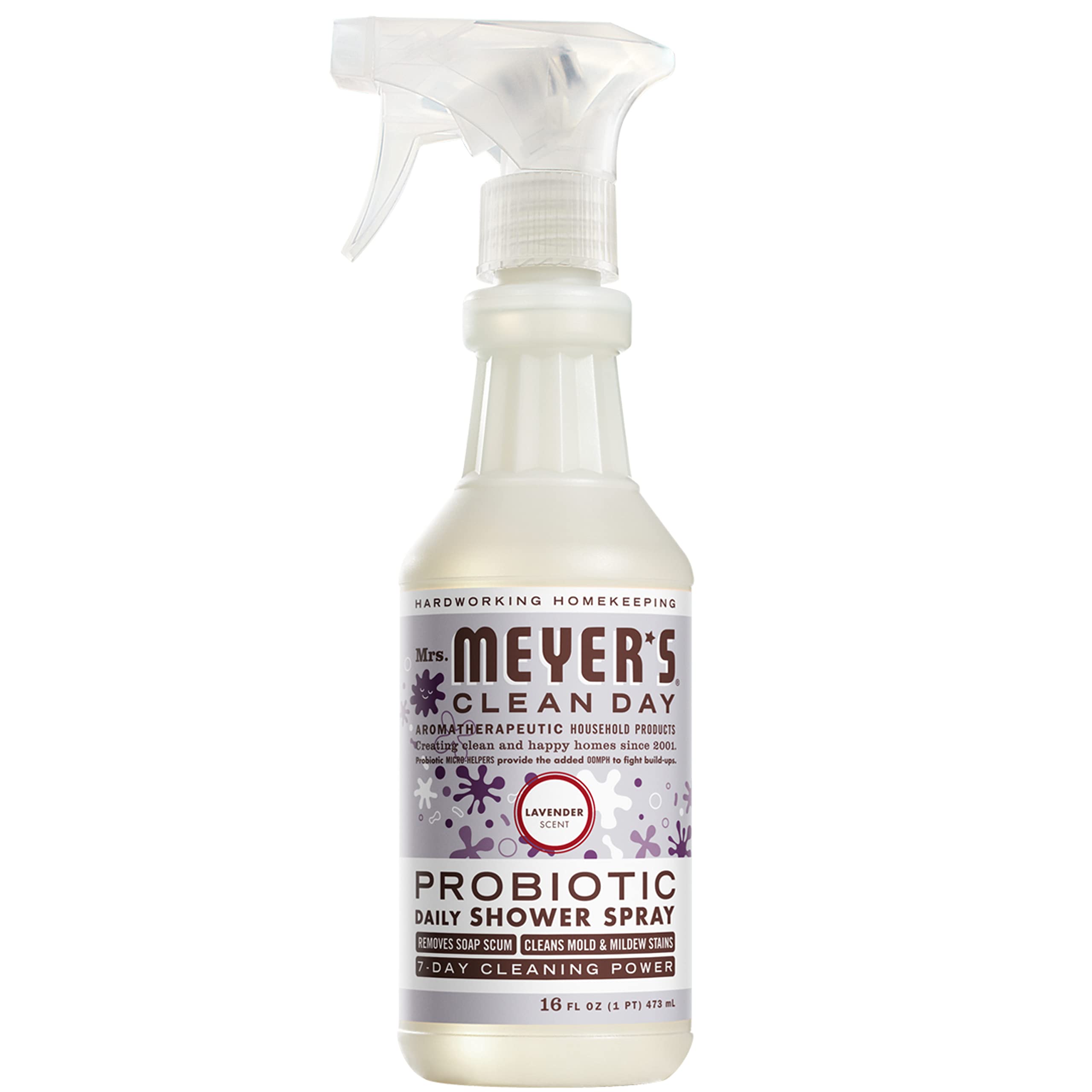 Mrs. Meyer's Clean Day Probiotic Daily Shower Spray Cleaner - 16 oz Lavender Scent, Essential Oils & Plant-Based Ingredients - Eliminates Mold & Mildew for Fresh, Clean Showers - Ideal for Bathrooms, Tiles & Glass Doors