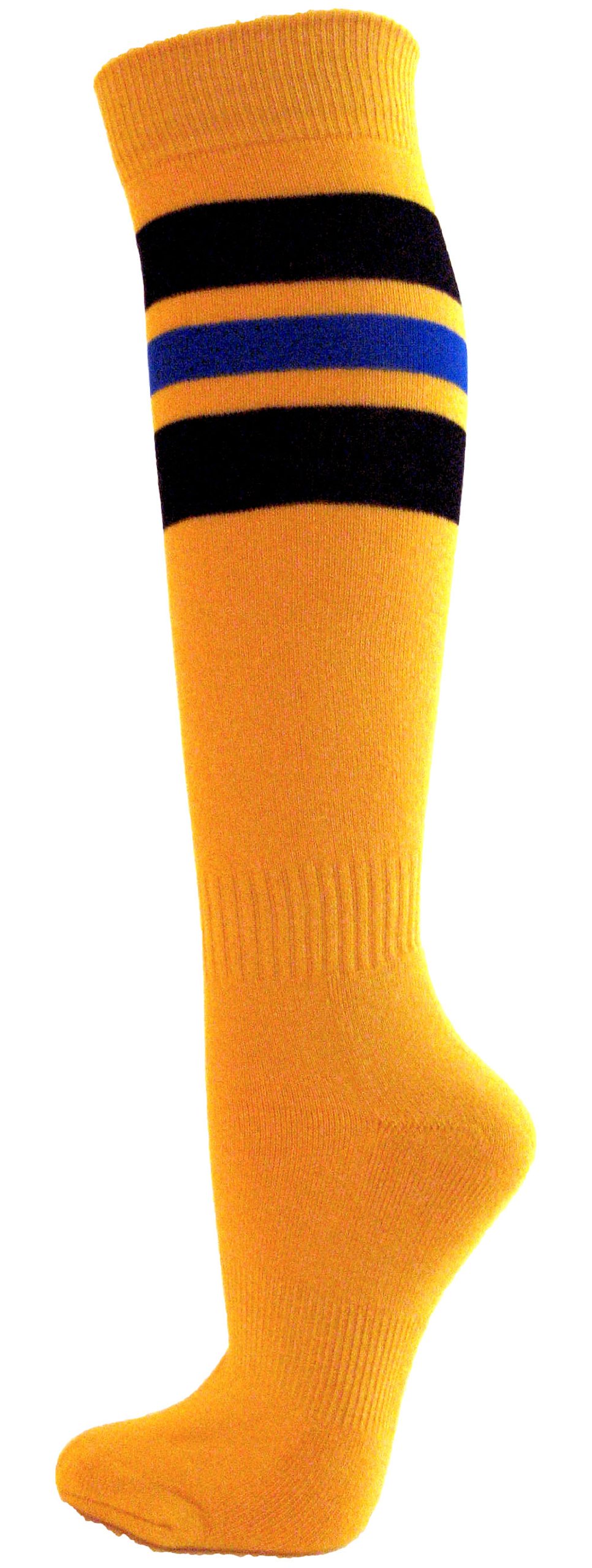 COUVER Men's Women's Golden Yellow Striped Knee High Sports Socks for Baseball Softball Running & Athletic Performance