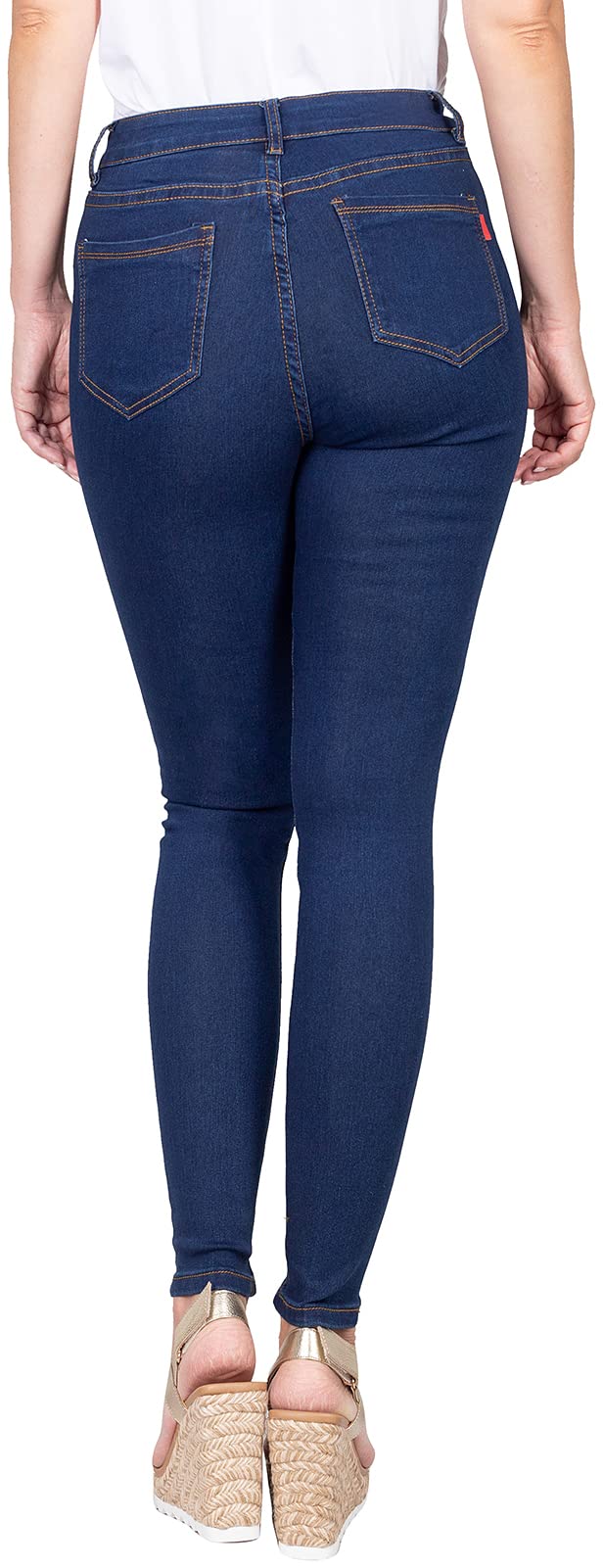 2LUV Women's Stretchy 5 Pocket Dark Denim Skinny Jeans - Comfortable Slim Fit High Waist Jeans for Everyday Wear, Work & Casual Outfits