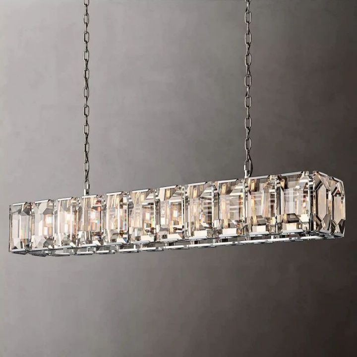 Aubrey Crystal Rectangular Chandelier - 74 Inch Modern Luxury Ceiling Light Fixture for Dining Room, Living Room & Bedroom