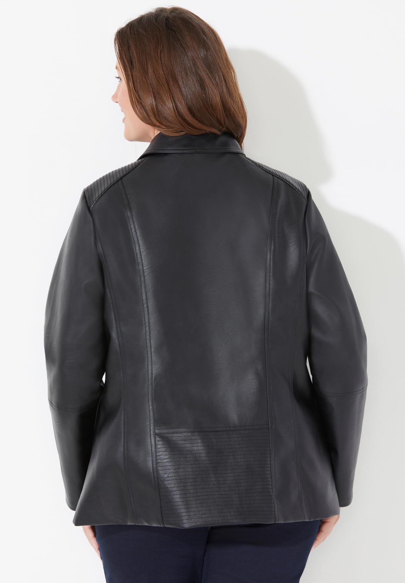 Catherine's Women's Plus Size Petite Faux Leather Moto Jacket - Stylish & Comfortable Biker Jacket for Curvy Petite Women | Perfect for Casual Outings, Date Nights & Fall Fashion