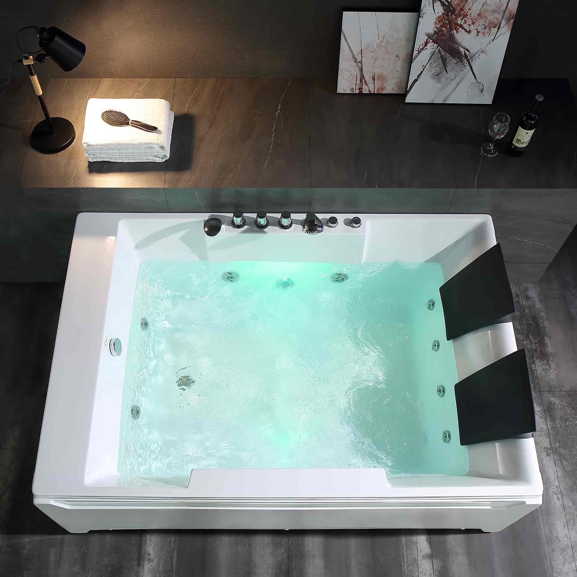 Empava 72-Inch Alcove Whirlpool Bathtub for 2 Persons with LED Lights | Left Drain Rectangular Design | Perfect for Master Bathroom & Spa Relaxation