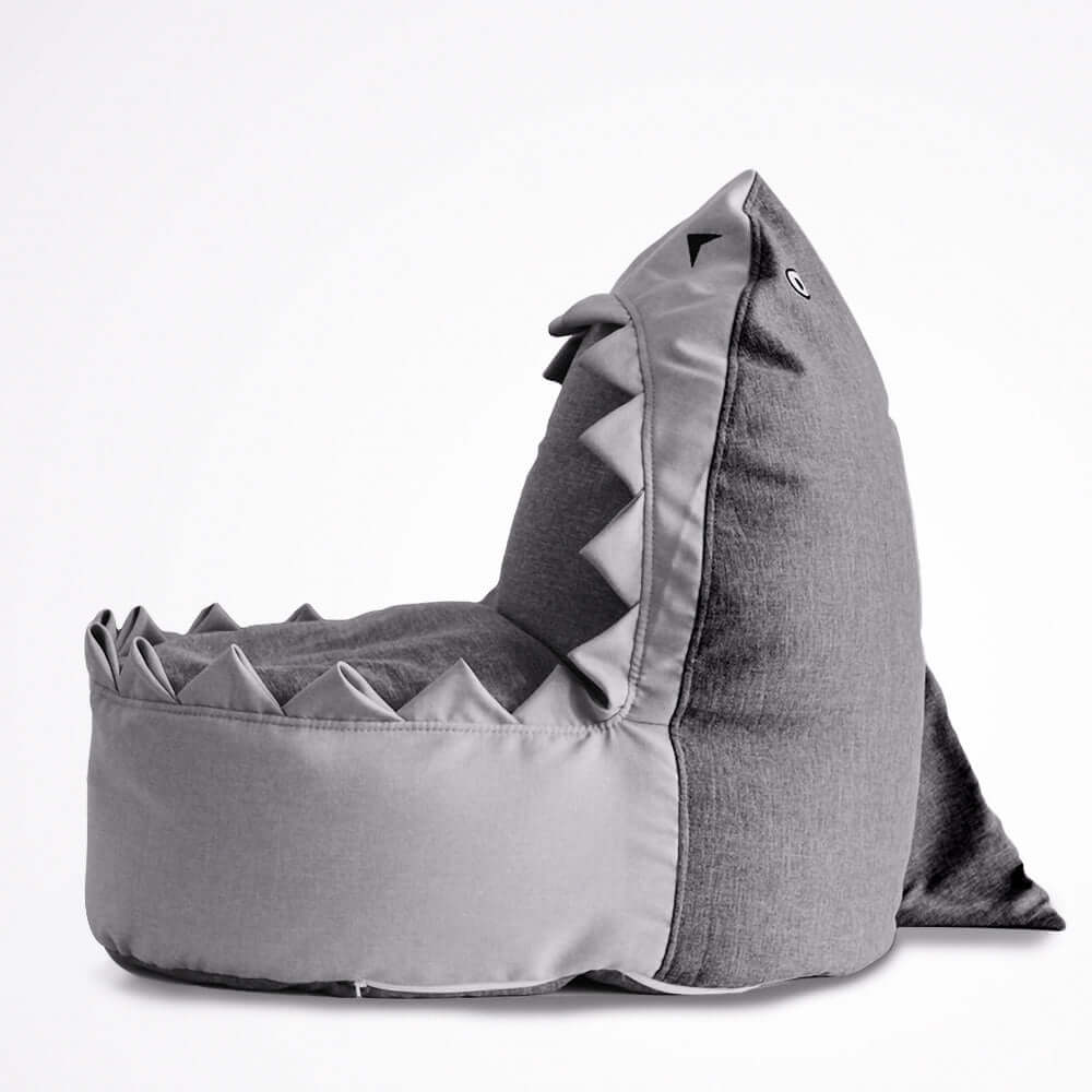 Shark Shaped Kids Bean Bag Chair - Soft Gray Fabric with Foam Filling for Playroom, Bedroom, or Reading Nook