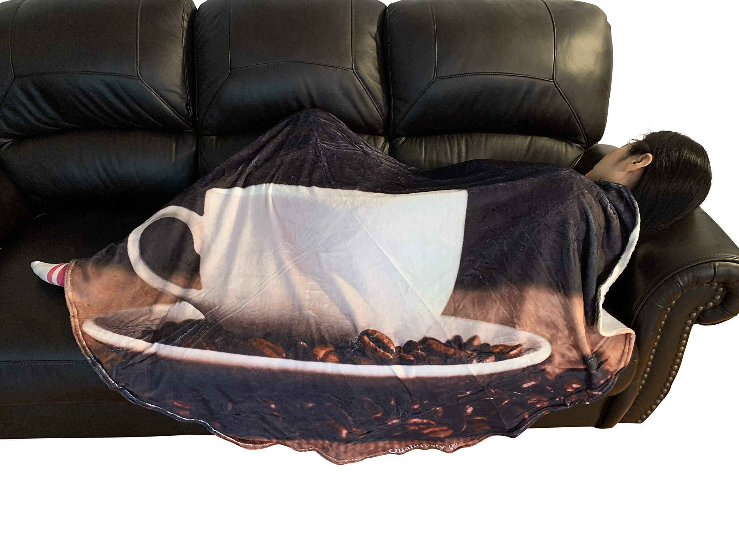 Soft Flannel Coffee Plush Blanket for Adults & Kids - 60 Inch Giant Round Cozy Picnic & Beach Throw Blanket for Everyday Comfort, Outdoor Fun & Relaxation