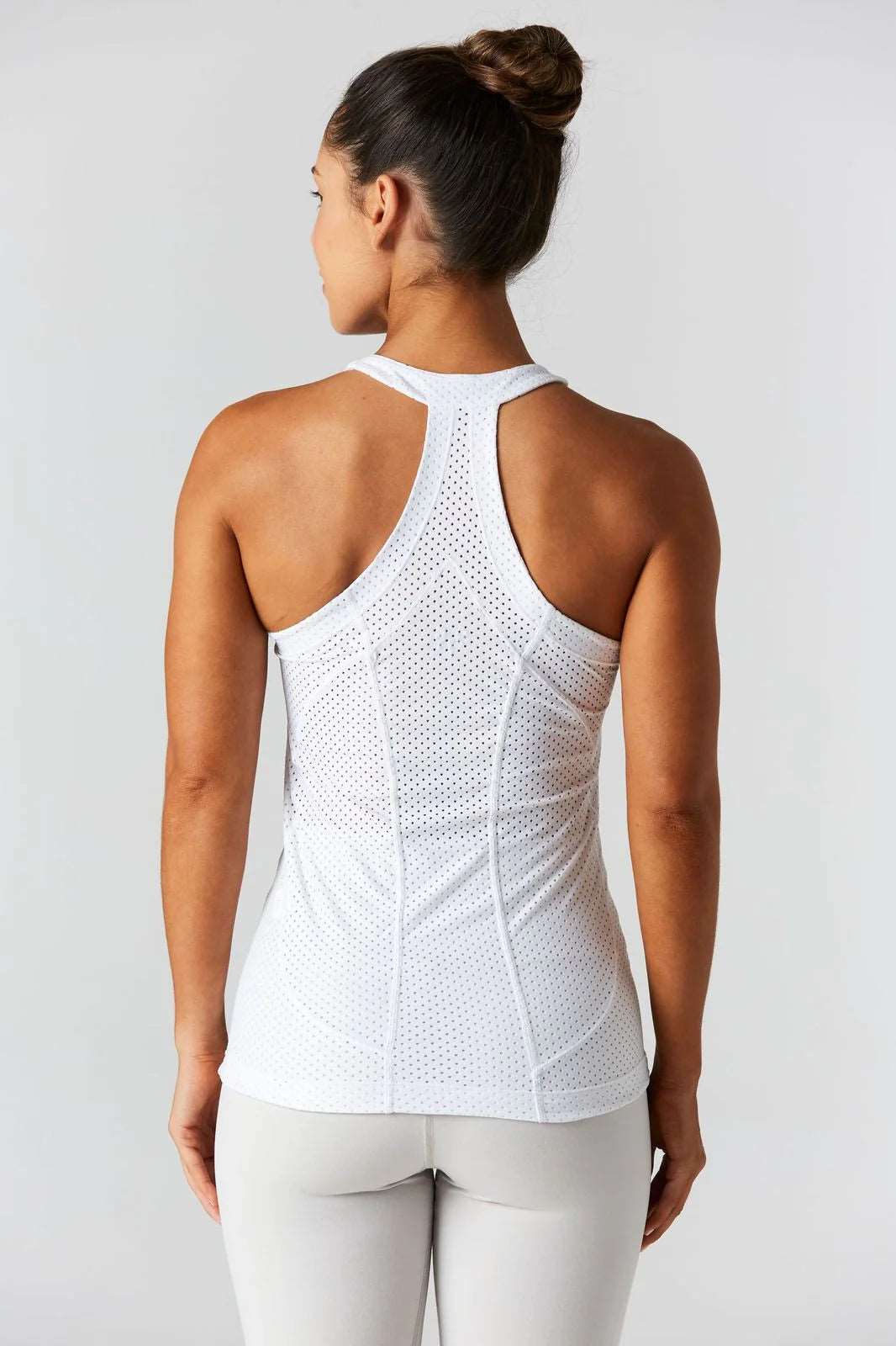 925 Sterling Silver Fit Women's Open Minded Mesh Racerback Zip Front Tank Top - White | Workout, Yoga & Casual Wear