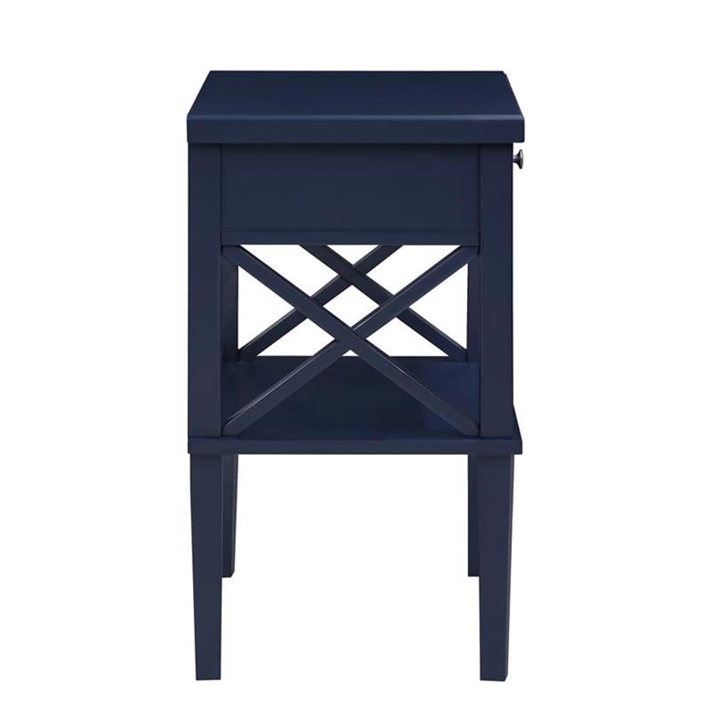 Midnight Blue Wood Nightstand with Drawer and Storage Shelf - Stylish Bedside Table for Bedroom, Living Room, or Office