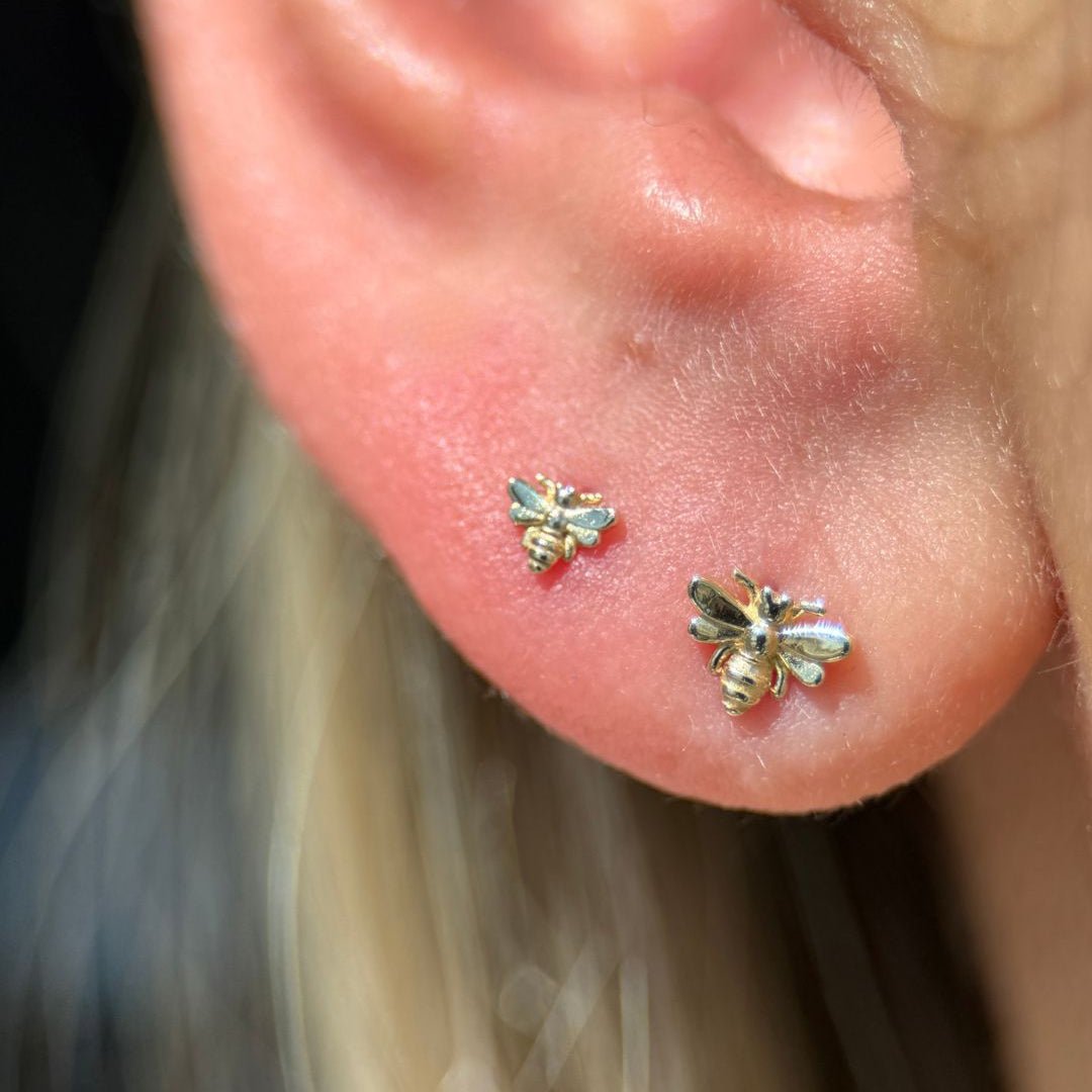 14K Yellow Gold Minimalist Bee Stud Earrings - Dainty & Elegant Jewelry for Women - Perfect for Everyday Wear, Gifts & Special Occasions