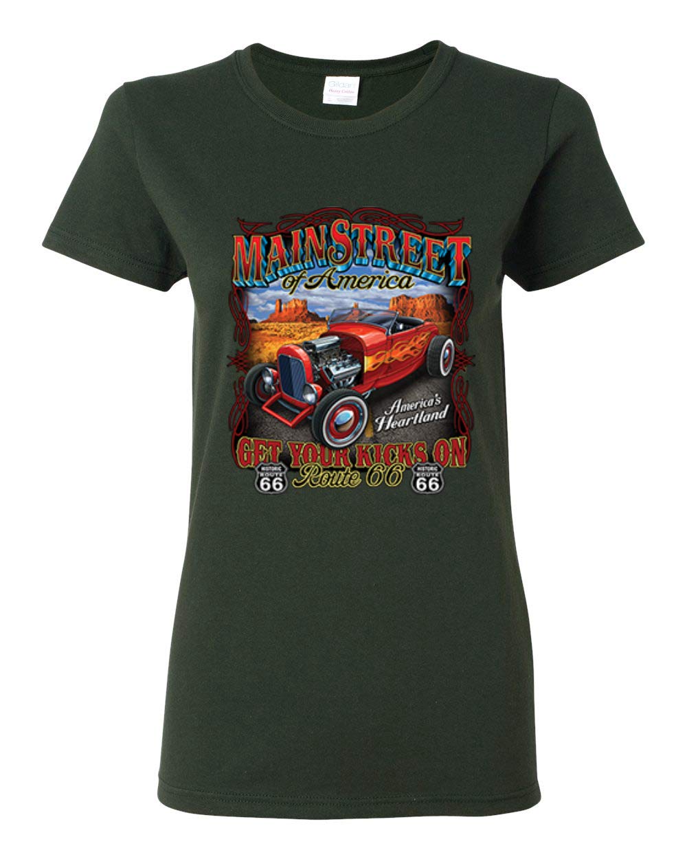 Vintage Route 66 Hot Rod Cars & Trucks Graphic T-Shirt for Women - Retro Road Trip Inspired Tee for Casual Wear & Travel Adventures