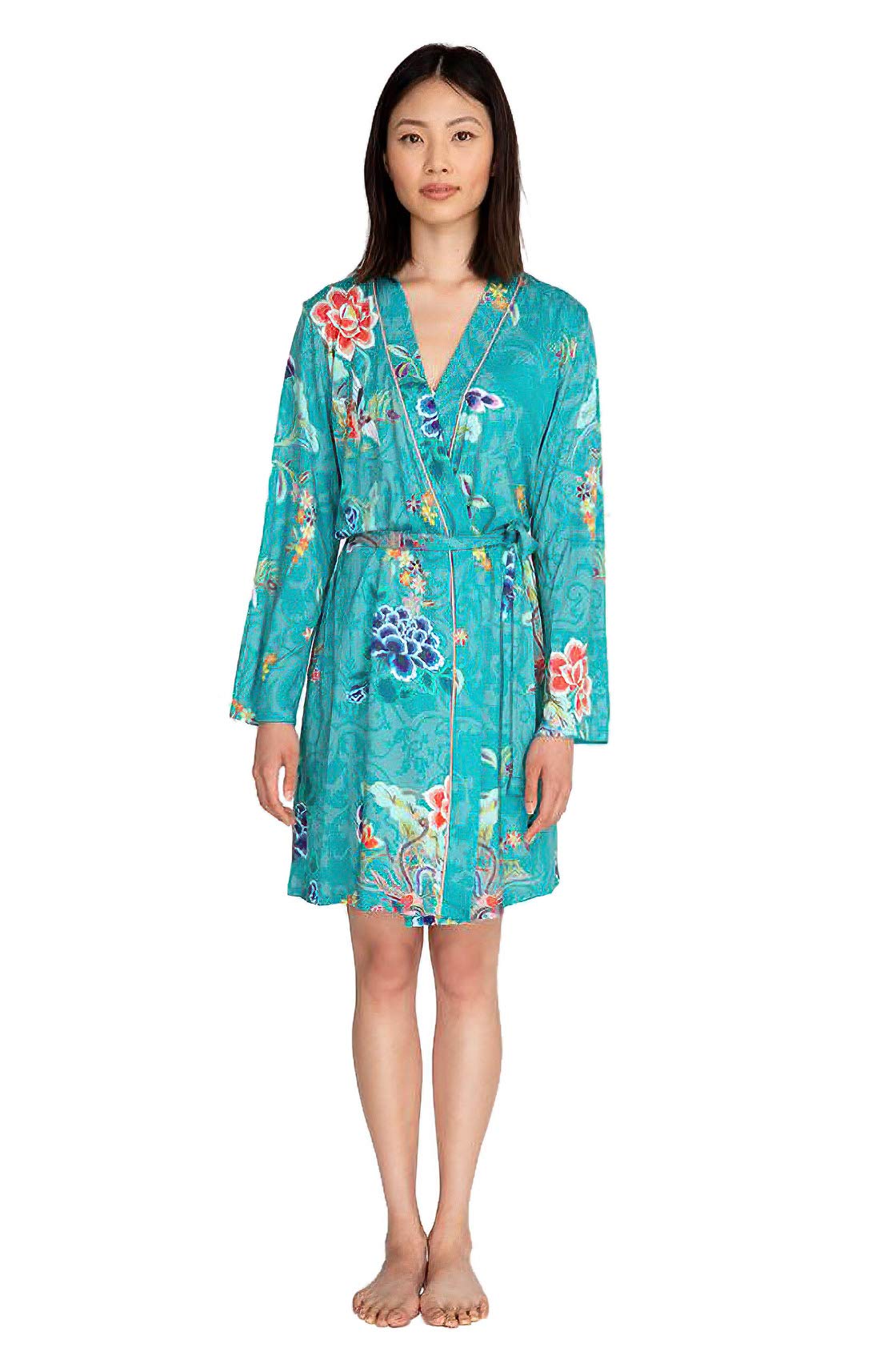 Johnny Was Verdino Blue Floral Cotton Sleepwear Robe - Women's Nightgown & Loungewear for Relaxing at Home or Spa Days