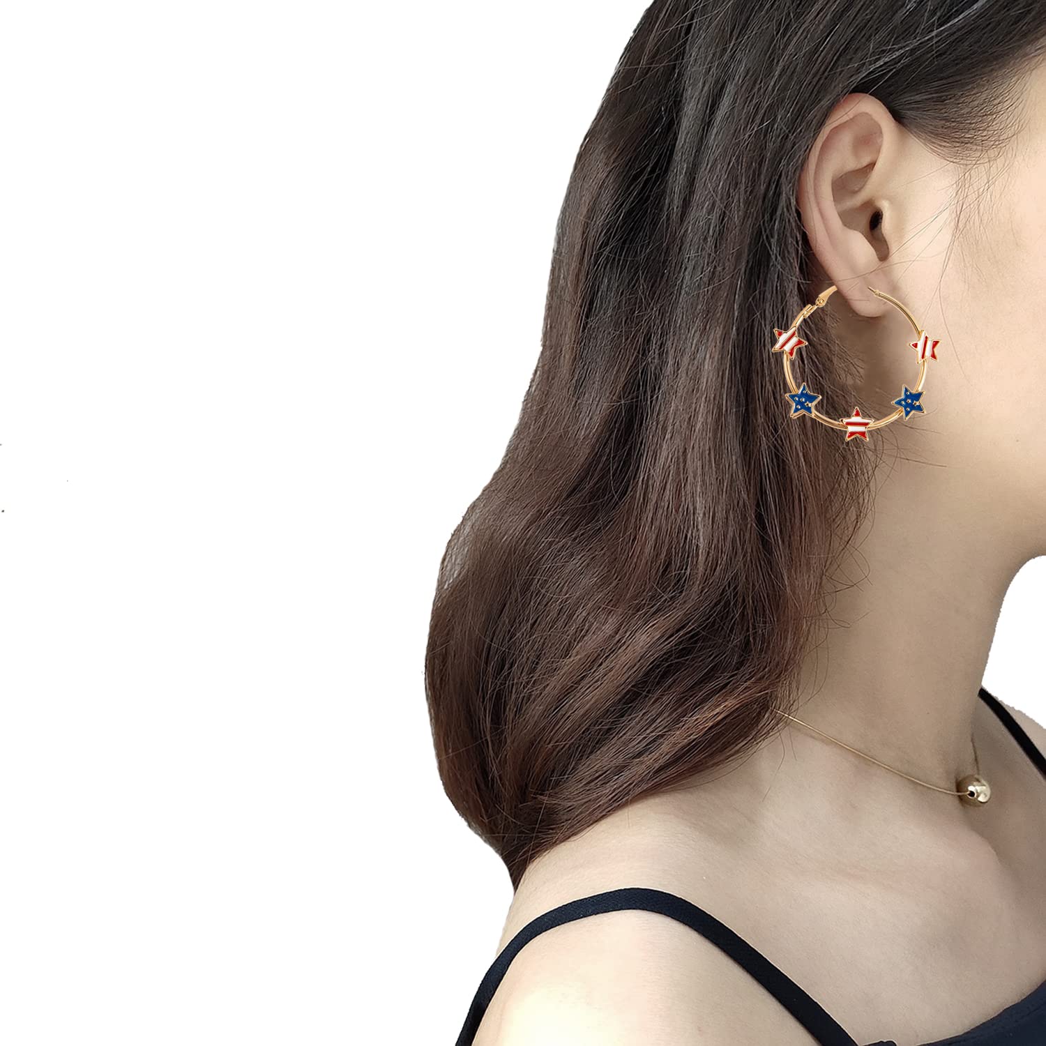 4th of July Patriotic Earrings for Women - Red White Blue Star Hoop Earrings with American Flag Design - USA Independence Day Jewelry & Accessories - Perfect for 4th of July Parties, National Holidays and Patriotic Events