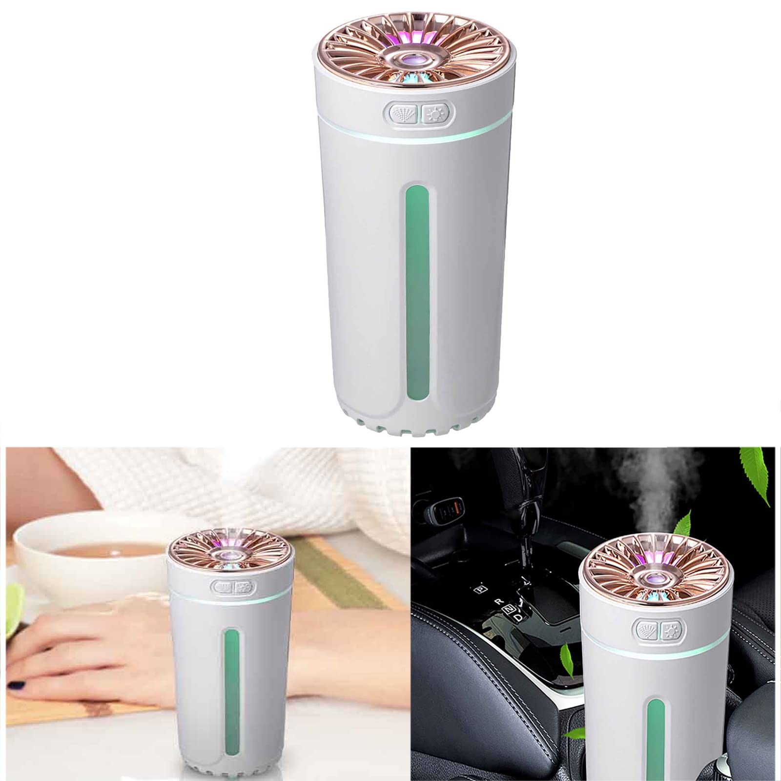 USB Car & Home Humidifier with Color Changing LED Lights - Portable Mini Air Purifier, Quiet Essential Oil Diffuser for Bedroom, Office, Travel | Compact & Energy Efficient (White) - Perfect for Dry Air Relief in Home, Car, Office & Baby Nursery