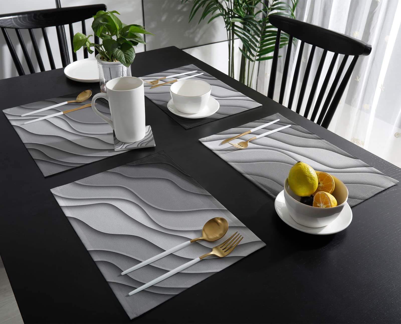 Grey Modern Geometric Washable Place Mats Set of 4 for Dining Room, Dinner Table, and Kitchen Decorations
