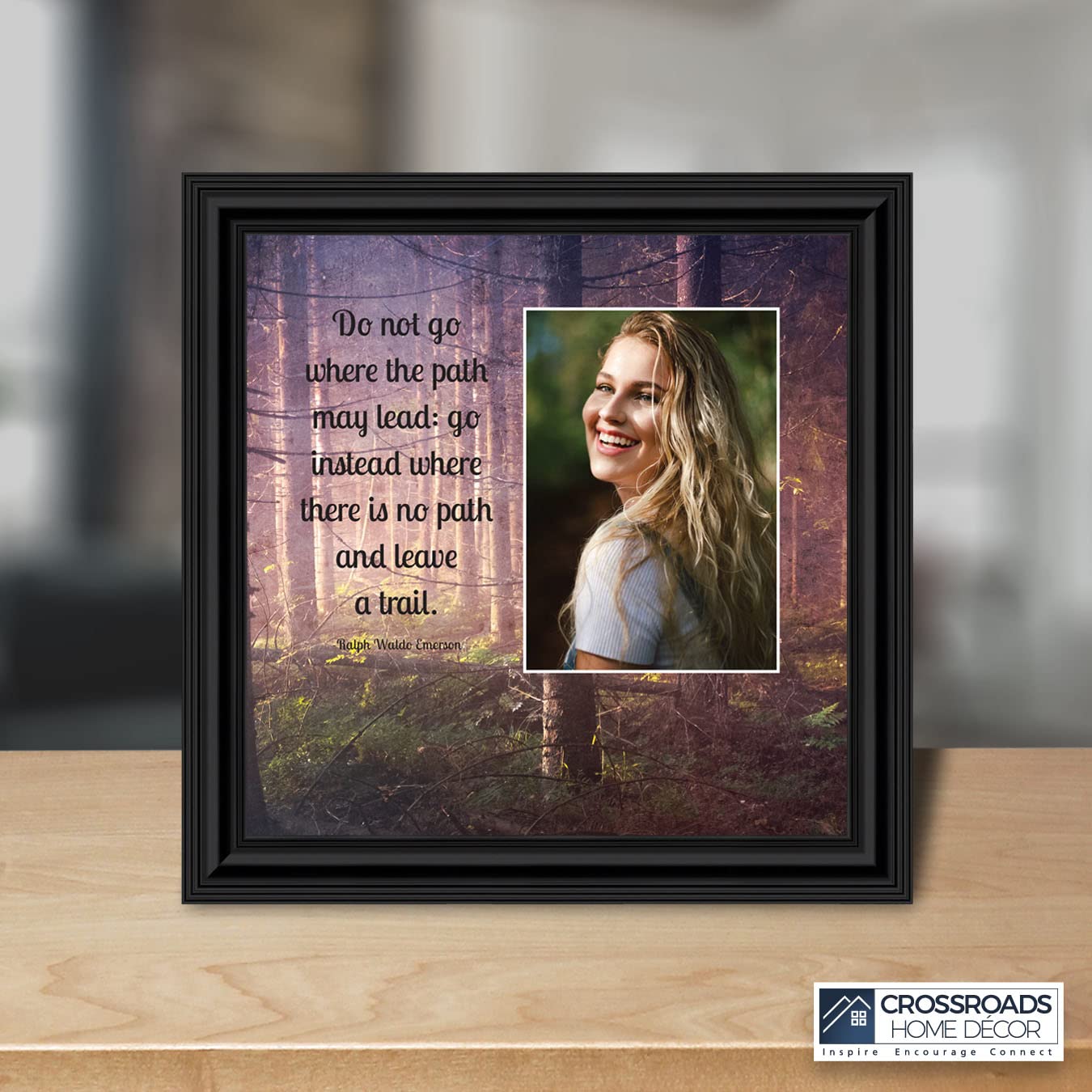 Motivational Wall Art with Emerson Quote - Inspirational Office Decor, Graduation Gifts for Men & Boys - Framed 'Do Not Go Where The Path May Lead' Print - Perfect for Home, Office & Dorm Room Decor (6456B)