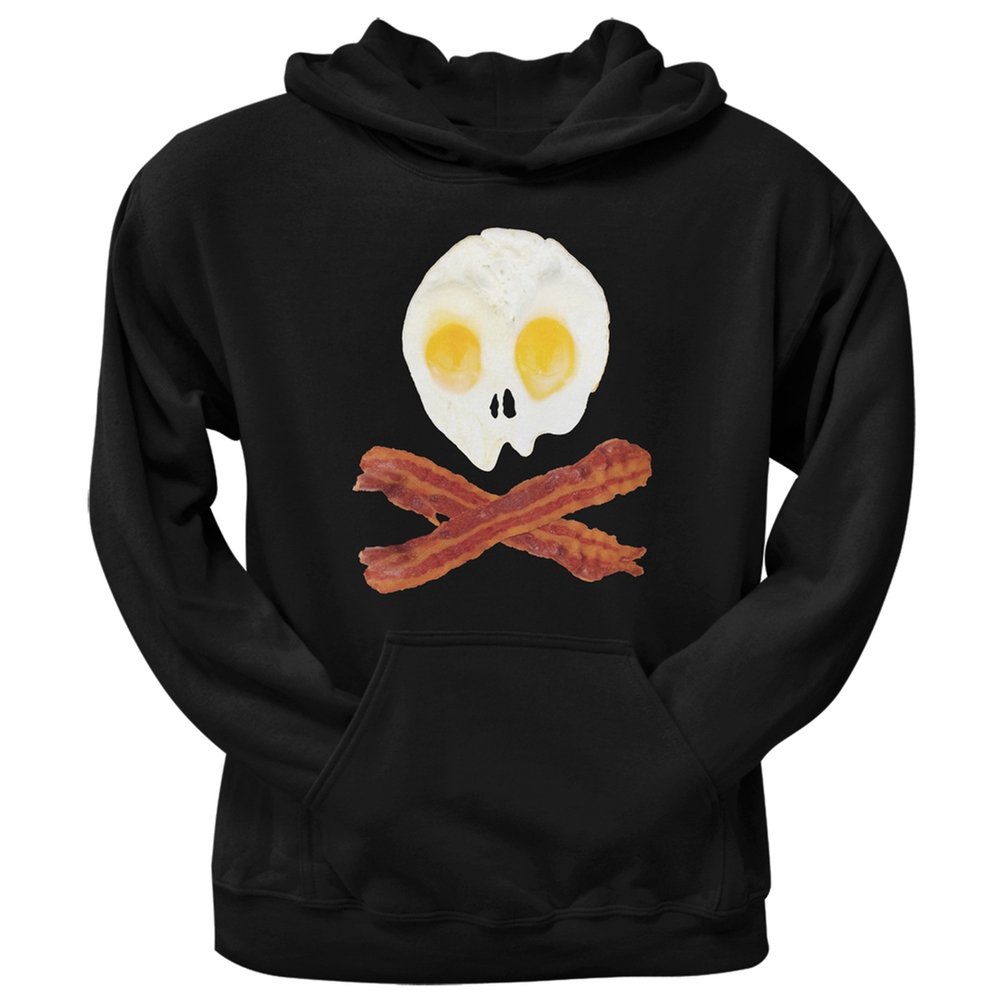Old Glory Eggs and Bacon Skull Crossbones Black Pullover Hoodie for Men - XL Size | Comfortable Casual Wear for Outdoor Activities and Street Fashion