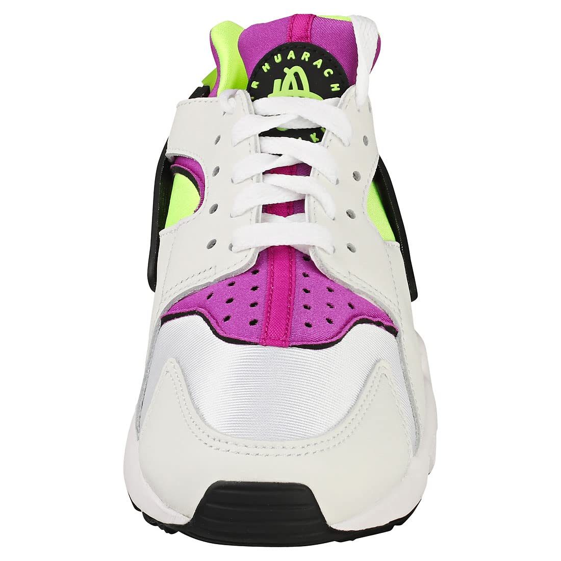 Nike Women's Air Huarache Running Shoes - White/Neon Yellow/Magenta - Size 5.5 - Lightweight Comfortable Sneakers for Jogging, Gym Workouts & Casual Wear