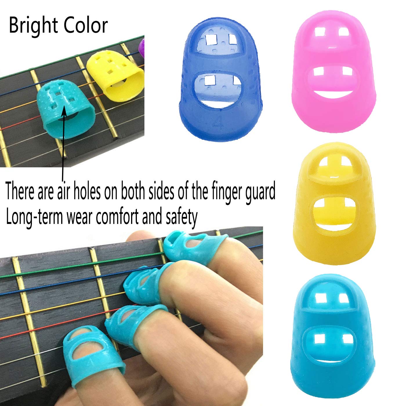 48Pcs Silicone Guitar Finger Protectors - 4 Sizes Finger Guards with 5Pcs Thumb & Forefinger Picks + 10 Guitar Picks for Ukulele, Electric Guitar - Perfect for Practice, Beginners & Long Playing Sessions