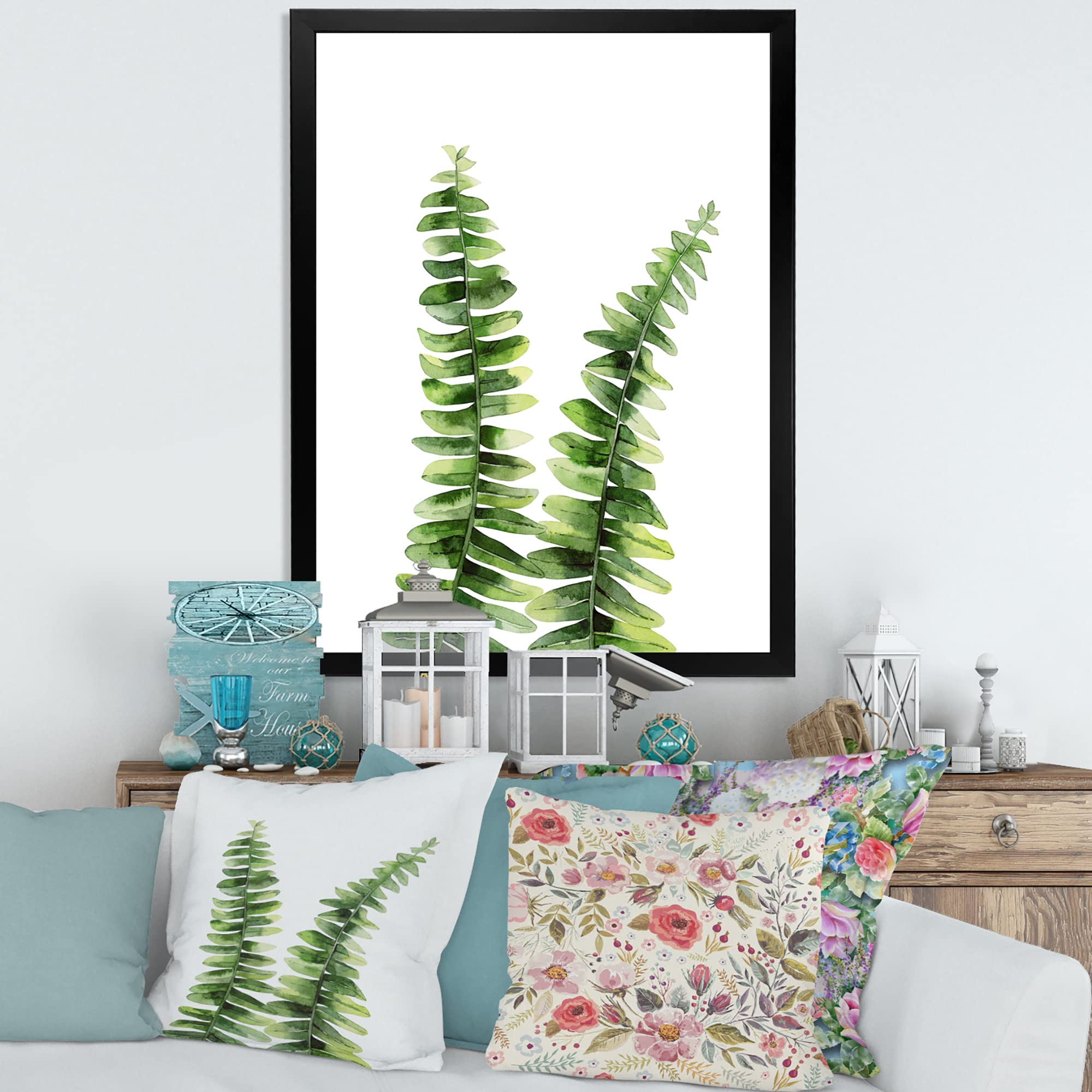 Tropical Fern Plant Wall Art - Green Botanical Detail Framed Print for Home & Office Decor | Perfect for Living Room, Bedroom, or Office Spaces