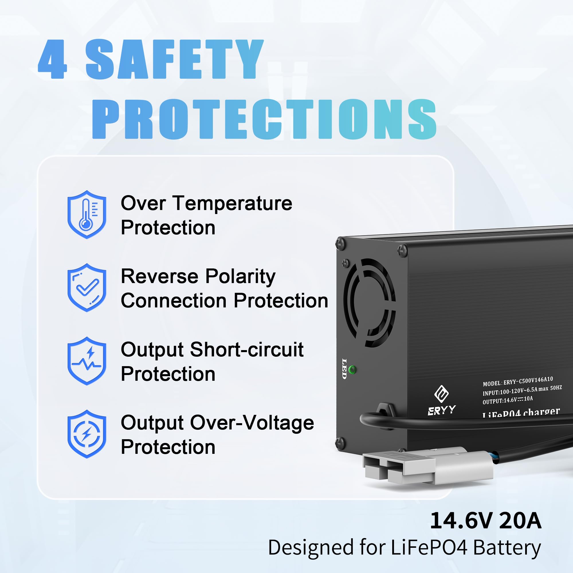 12V 10A LiFePO4 Battery Charger | 14.6V Lithium Battery Smart Charger with Anderson Connector & LED Display | AC-DC Power Supply for RV, Marine, Solar & Off-Grid Systems | Perfect for Boats, Campers & Deep Cycle Batteries