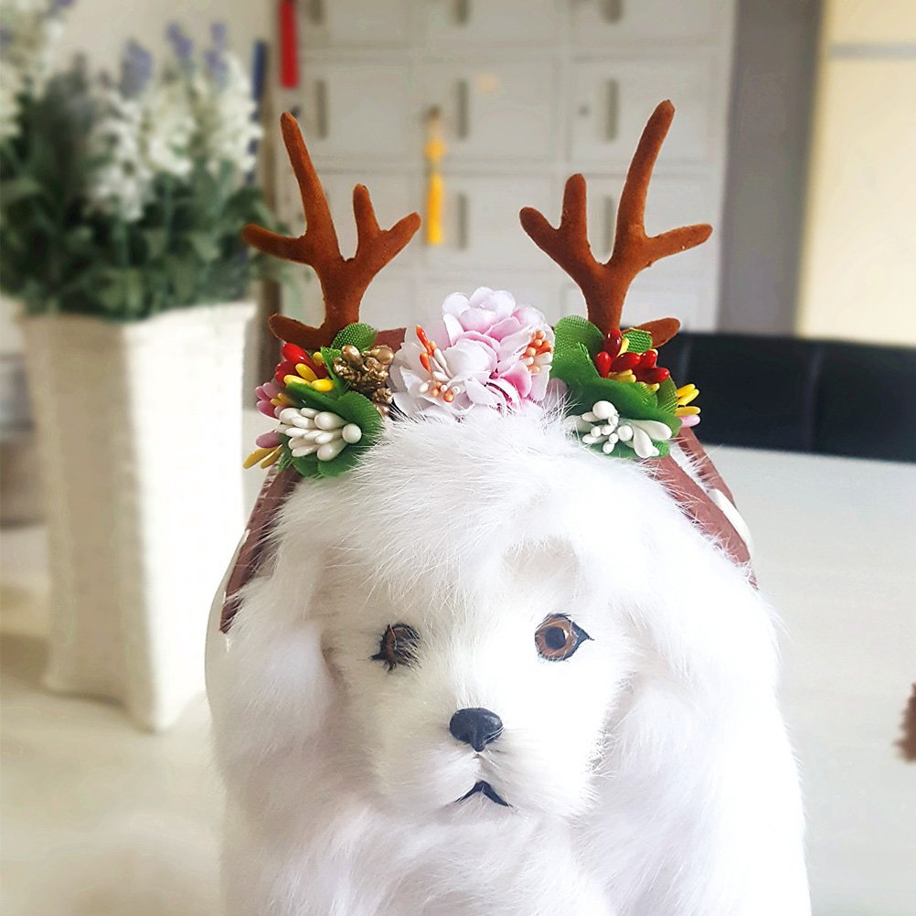 Pet Christmas Antler Headband - Adjustable Dog Hair Clip with Festive Bows, Perfect for Holiday Photos, Parties & Carnival Costumes (Size M)