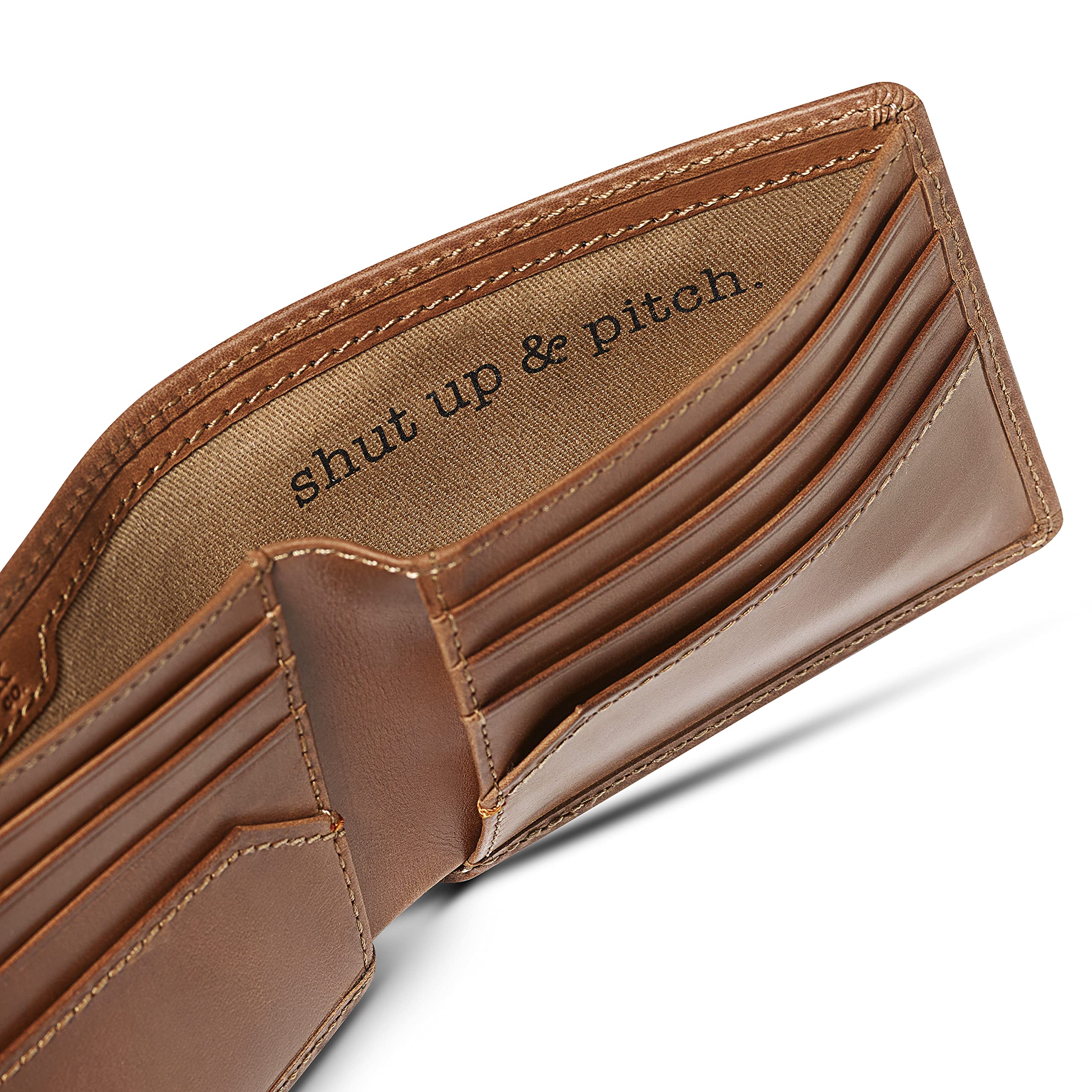 House of Jack Co. Men's Baseball Bifold Wallet - 2 ID Windows, Genuine Full Grain Cowhide Leather, Brown - Perfect Gift for Baseball Fans & Everyday Carry (EDC) Accessories