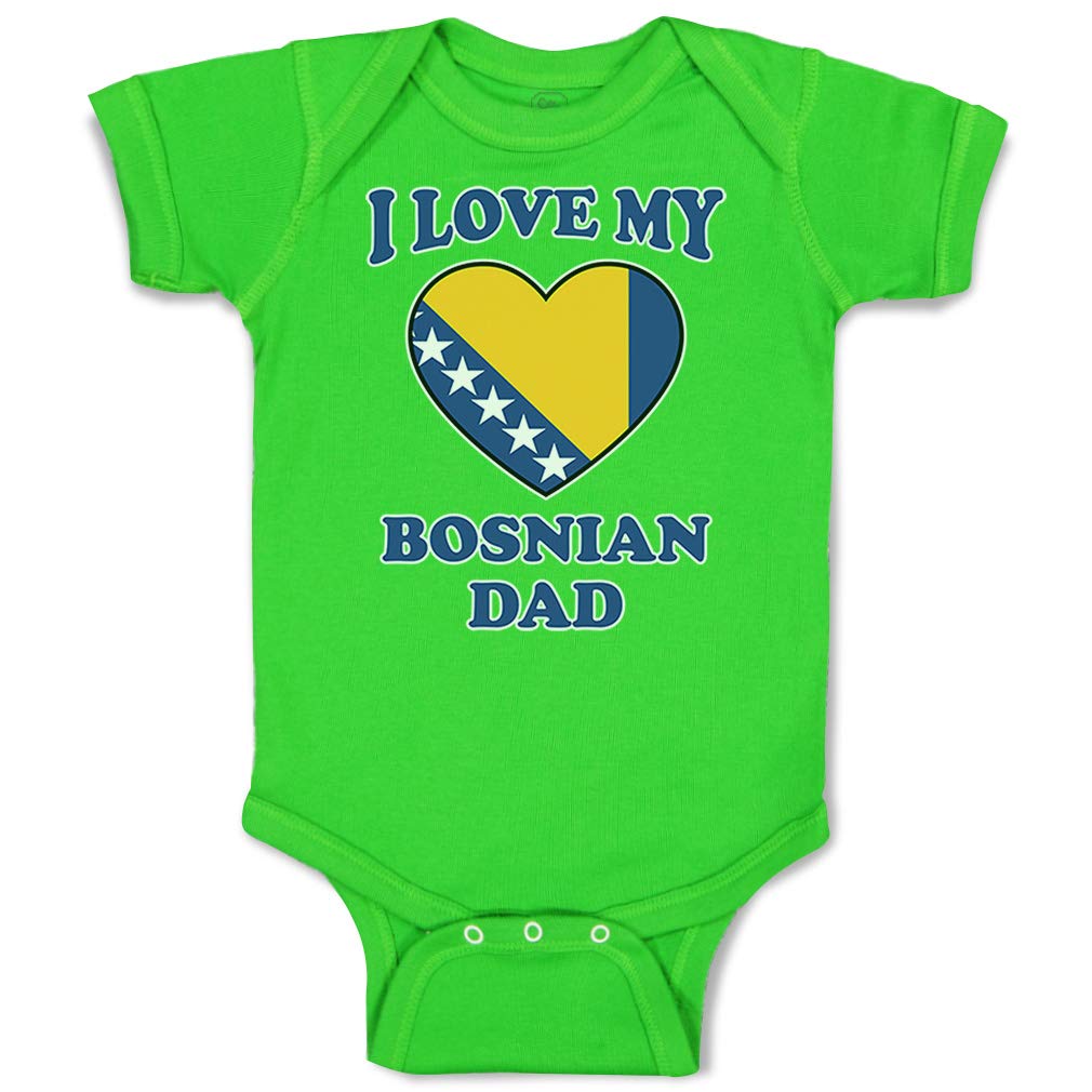 Funny Baby Bodysuit - I Love My Bosnian Dad Cotton Onesie for Boys & Girls | Father's Day Gift, Newborn Outfit with Cute Green Apple Design | Perfect for Family Photos & Special Occasions
