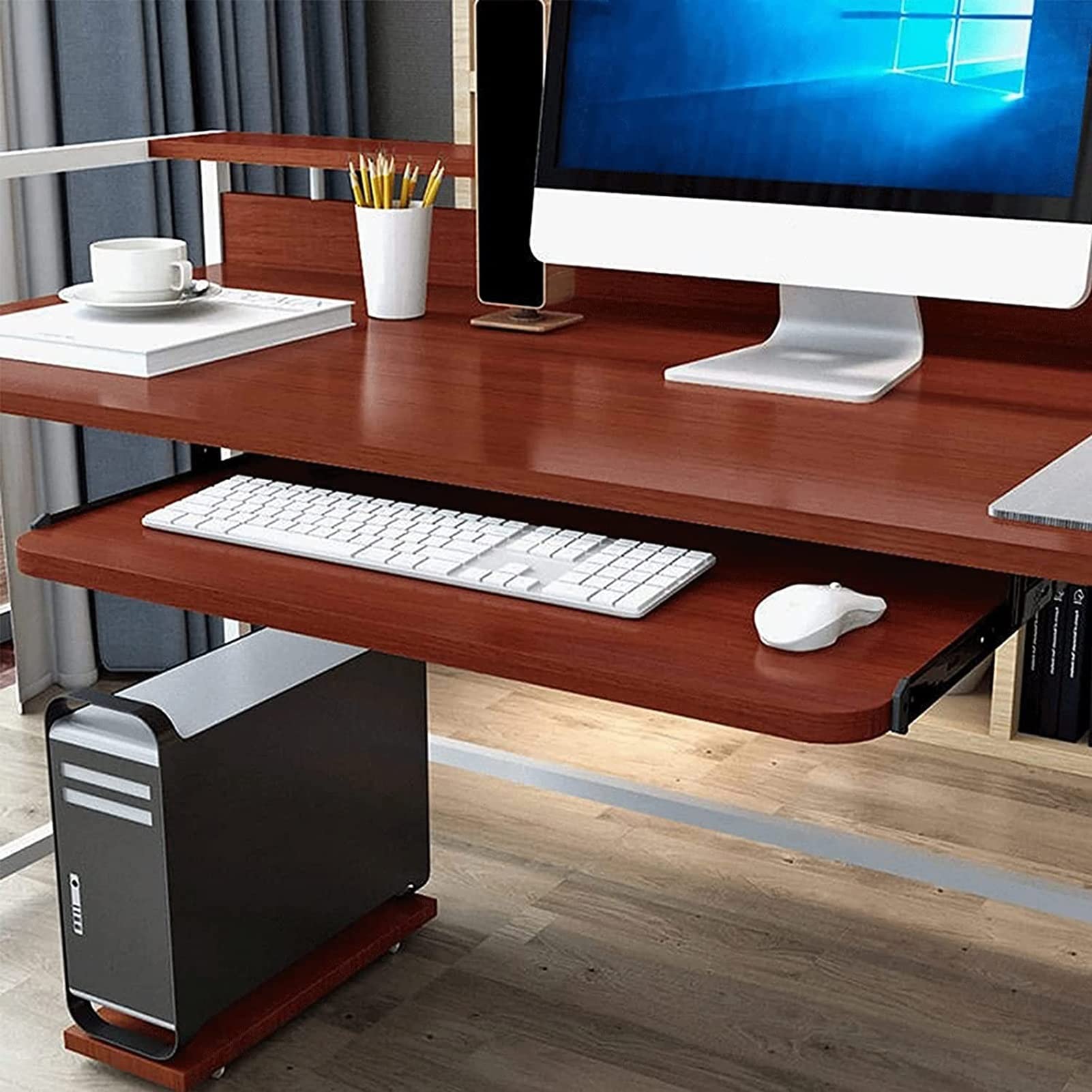 Ergonomic Under Desk Keyboard Tray - Wooden Sliding Drawer for Keyboard & Mouse Storage | Space-Saving Desk Extender with Easy Installation | Perfect for Home Office, Gaming Setup & Workspace Organization