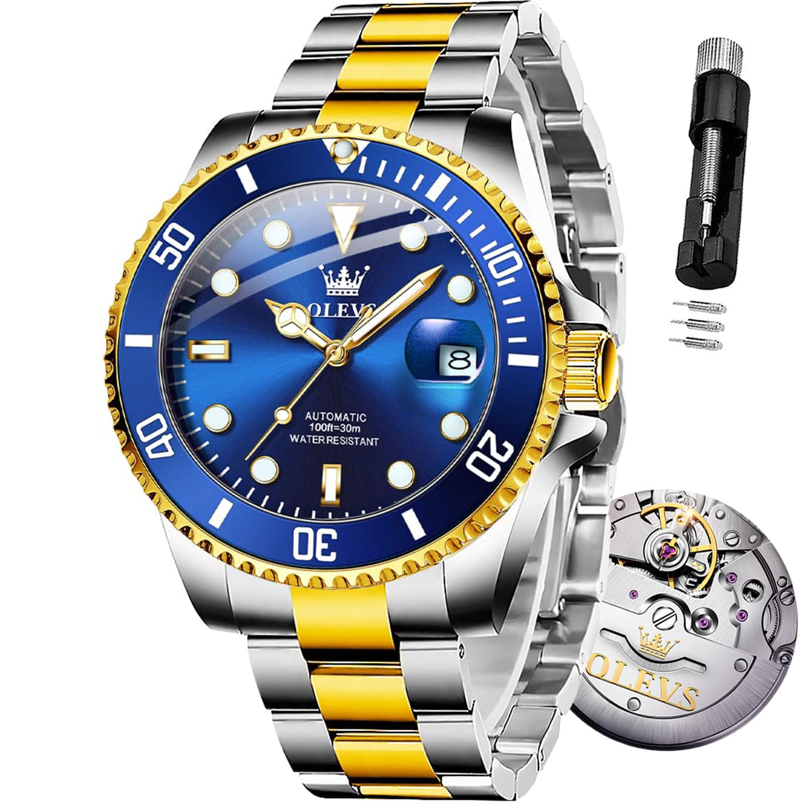 OLEVS Men's Automatic Self-Winding Mechanical Watch - Luxury Stainless Steel Dress Watch for Business & Formal Occasions - No Battery Required