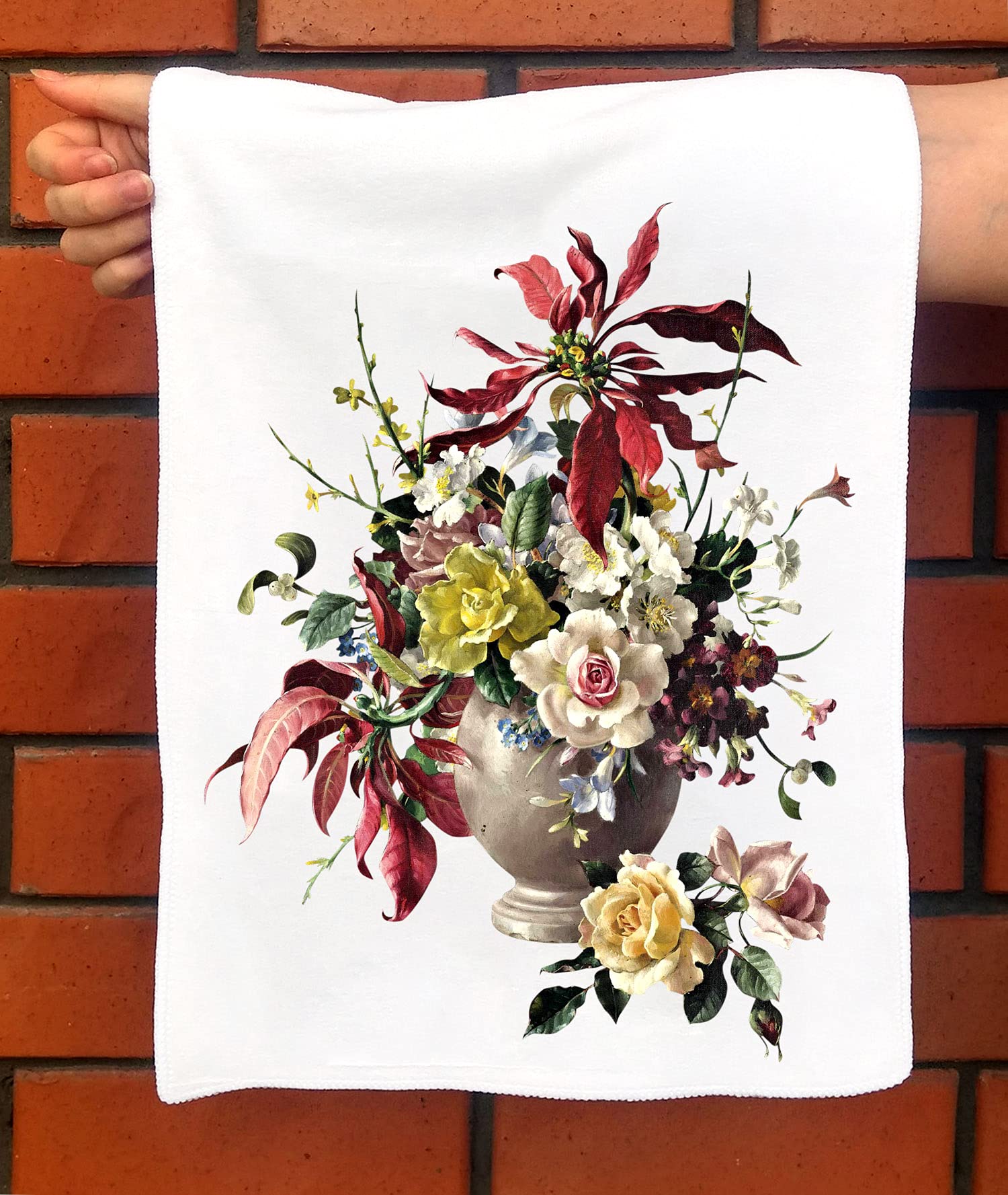 Vintage Floral Hand Towel - 12x25 Inch Microfiber Towel with Antique Art Deco Wildflower Bouquet Design for Kitchen, Bathroom & Guest Use