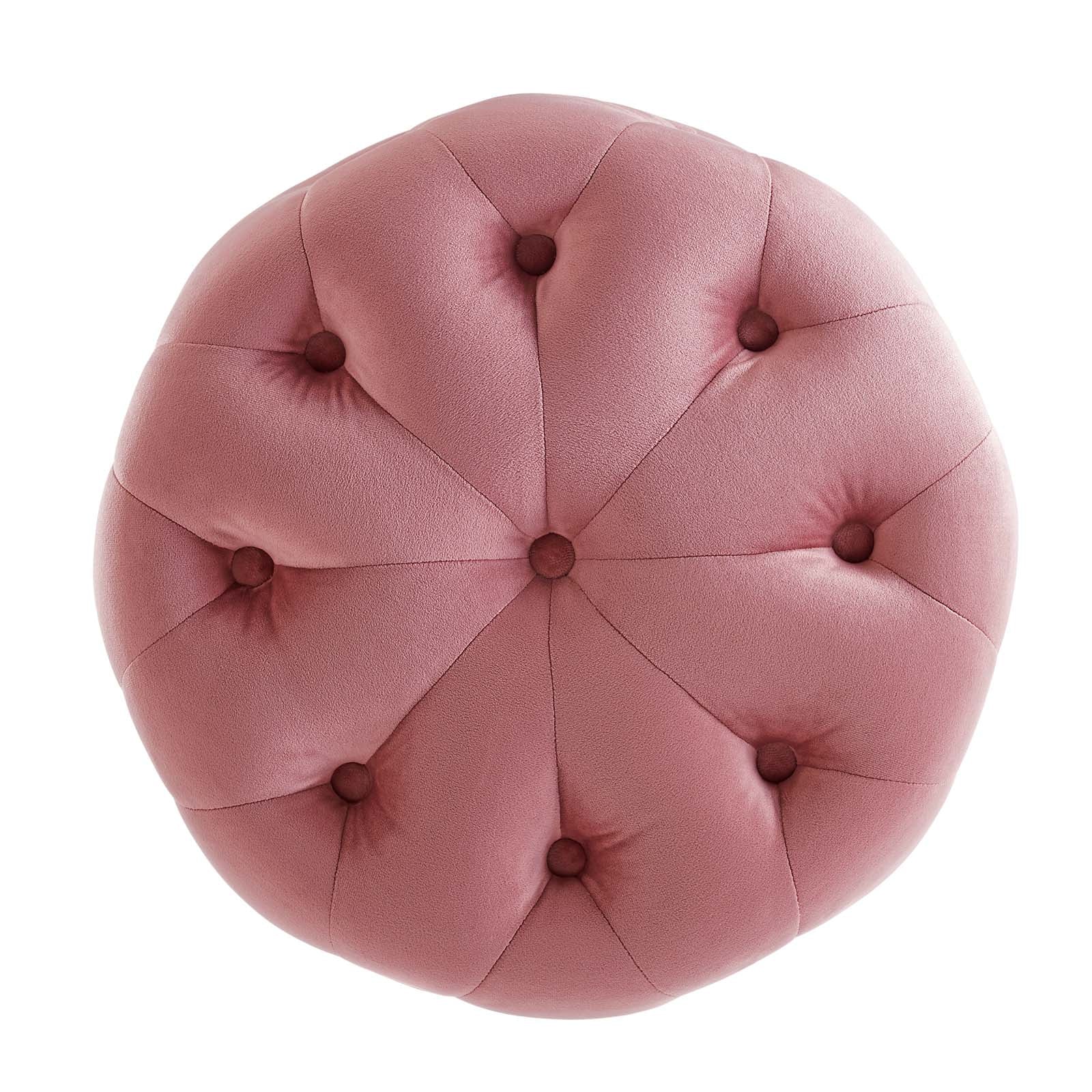 Amour Tufted Button Round Performance Velvet Ottoman Footrest Stool - Perfect for Living Room, Bedroom & Home Decor