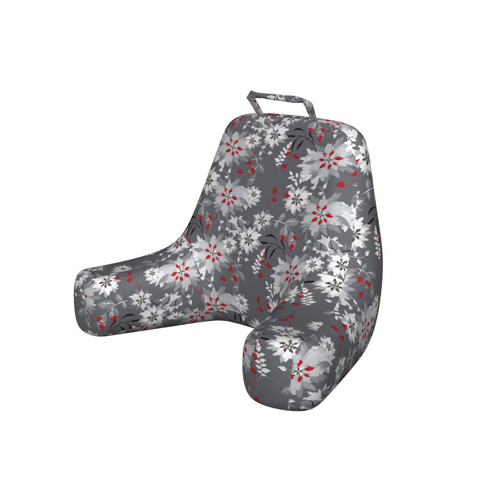Ambesonne Floral Reading Pillow with Back Pocket - Spring Season Grey Nature Design, Extra Large Cushion for Dorm Essentials (Pale Grey Vermilion) | Perfect for Reading in Bed, Studying, or Relaxing in College Dorms