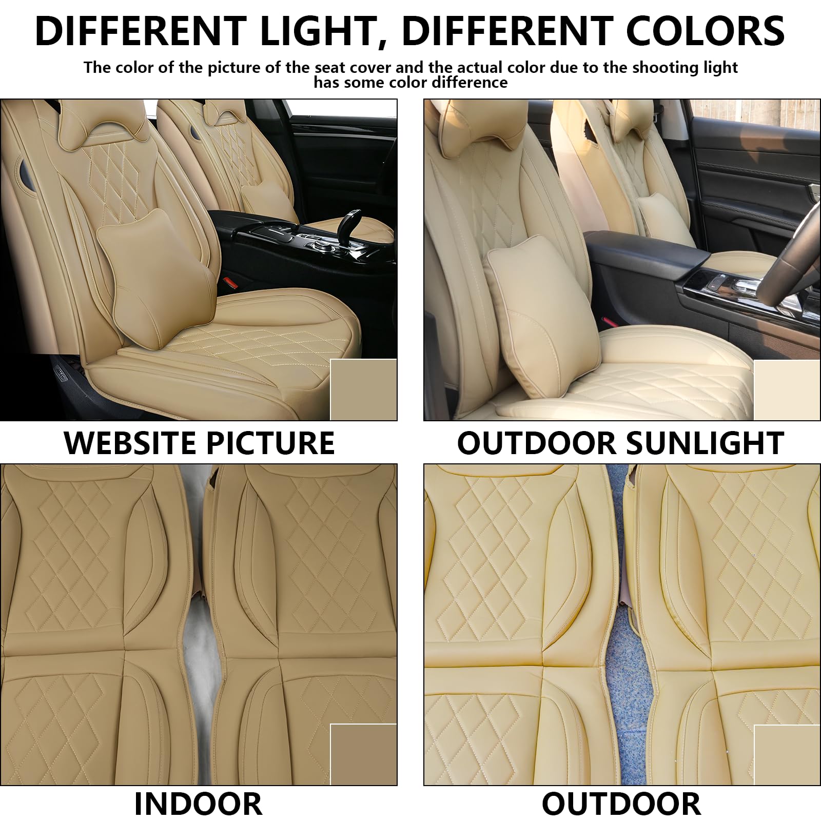 Waterproof Leather Seat Covers for Toyota Camry Hybrid 2007-2021 - Soft Breathable Front Set in Luxury Beige | Premium Car Interior Accessories for Comfort & Protection During Daily Commutes & Road Trips