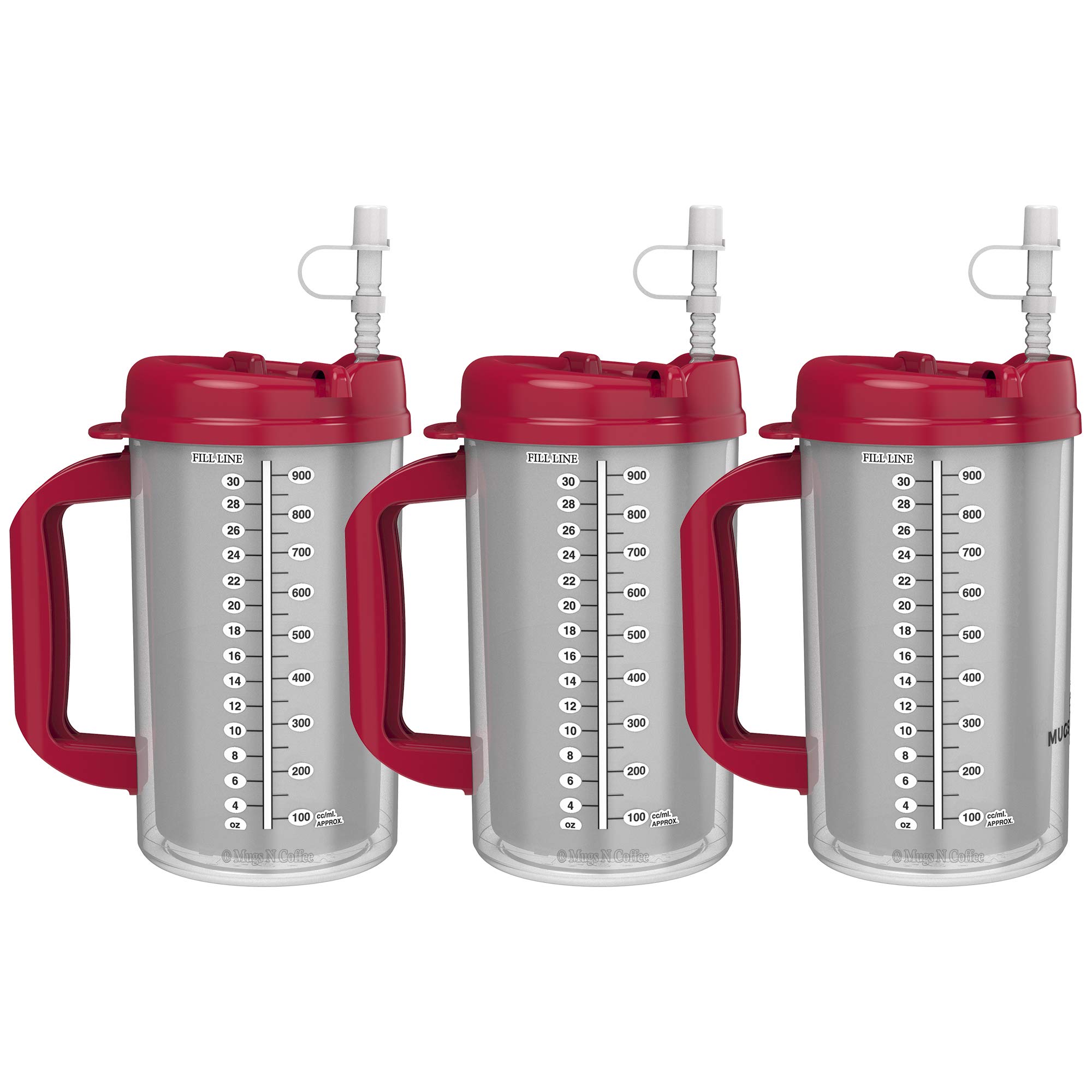 32 Oz Insulated Stainless Steel Cold Drink Mug with Red Lid - Keeps Beverages Cold for Hours, Perfect for Hospitals, Offices, and Outdoor Activities