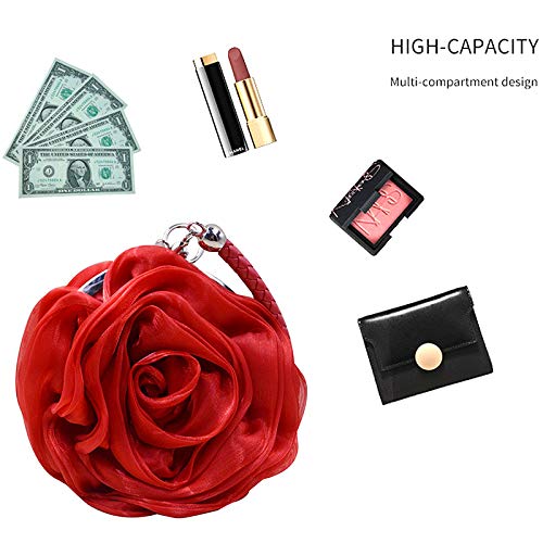 Millya Women's Rose Floral Evening Clutch Bag - Handmade Wedding Prom Tote with Chain Shoulder Strap (A-Red) | Perfect for Parties, Date Nights & Formal Events